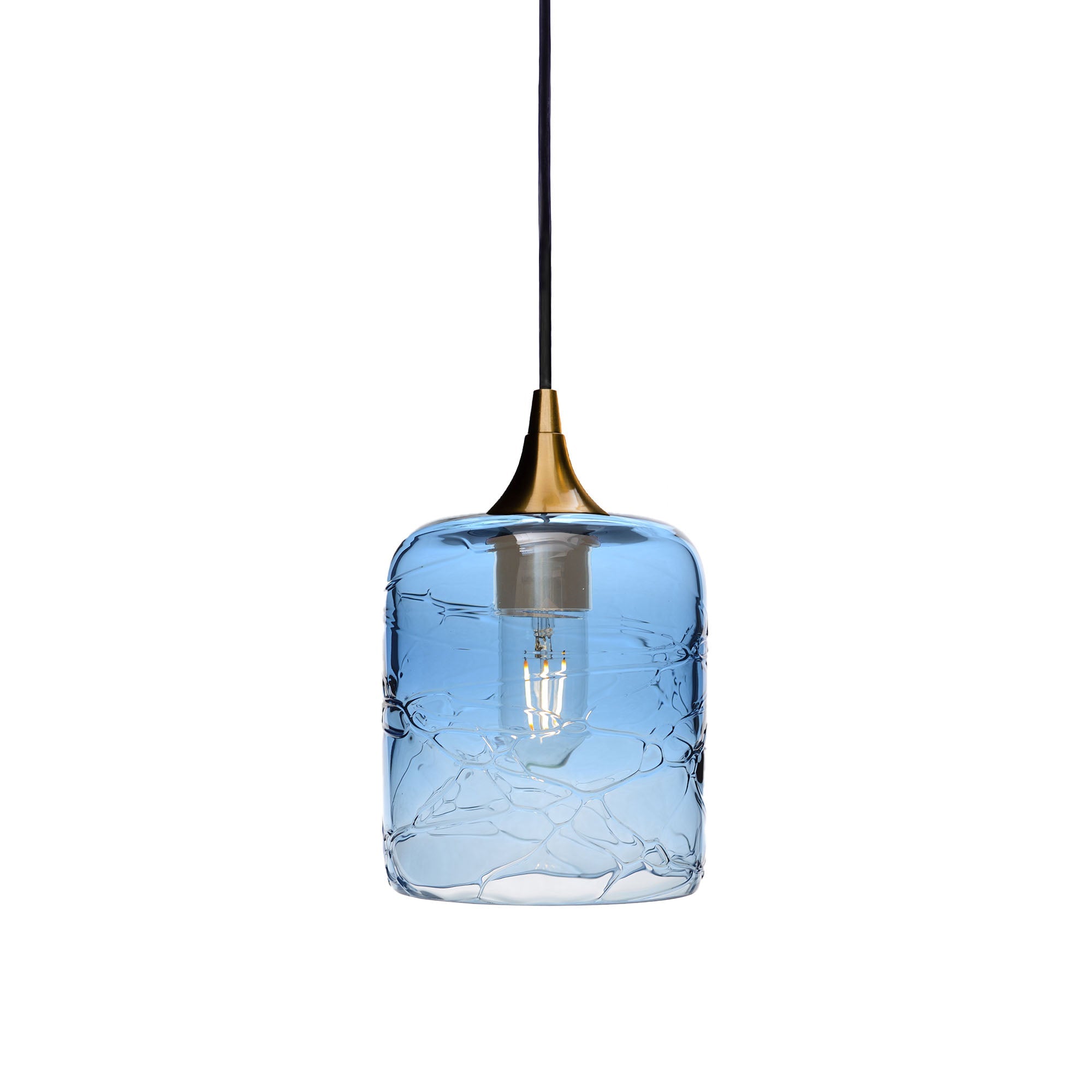 603 Spun: Single Pendant Light-Glass-Bicycle Glass Co - Hotshop-Steel Blue-Polished Brass-Bicycle Glass Co