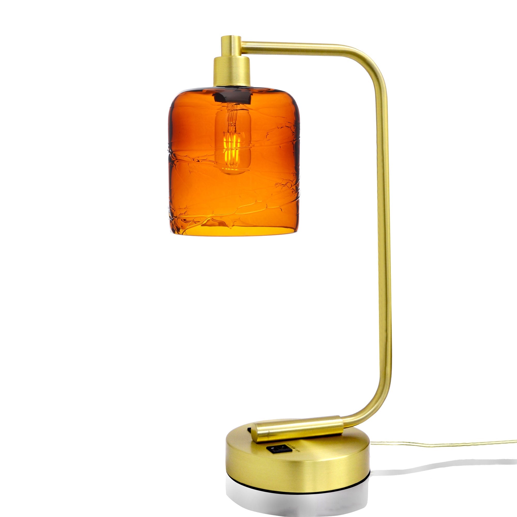 603 Spun: Table Lamp-Glass-Bicycle Glass Co - Hotshop-Golden Amber-Satin Brass-Bicycle Glass Co