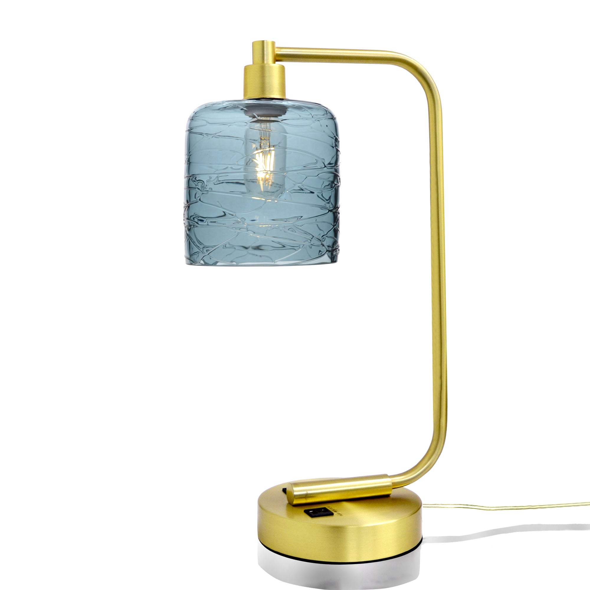 603 Spun: Table Lamp-Glass-Bicycle Glass Co - Hotshop-Slate Gray-Satin Brass-Bicycle Glass Co