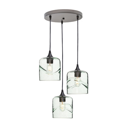 603 Swell: 3 Pendant Cascade Chandelier-Glass-Bicycle Glass Co - Hotshop-Eco Clear-Antique Bronze-Bicycle Glass Co