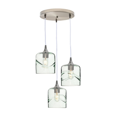 603 Swell: 3 Pendant Cascade Chandelier-Glass-Bicycle Glass Co - Hotshop-Eco Clear-Brushed Nickel-Bicycle Glass Co