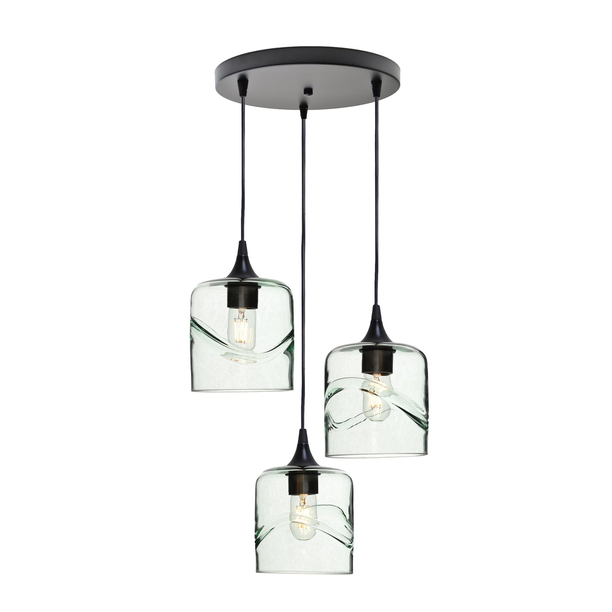 603 Swell: 3 Pendant Cascade Chandelier-Glass-Bicycle Glass Co - Hotshop-Eco Clear-Matte Black-Bicycle Glass Co