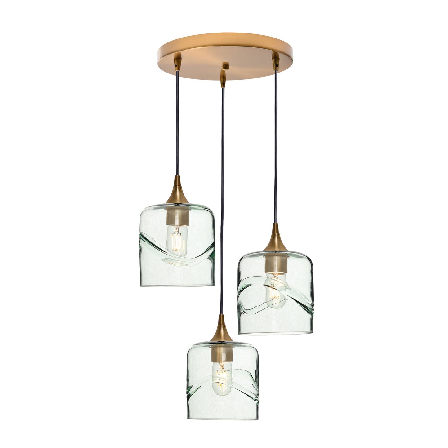 603 Swell: 3 Pendant Cascade Chandelier-Glass-Bicycle Glass Co - Hotshop-Eco Clear-Polished Brass-Bicycle Glass Co