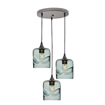 603 Swell: 3 Pendant Cascade Chandelier-Glass-Bicycle Glass Co - Hotshop-Slate Gray-Antique Bronze-Bicycle Glass Co