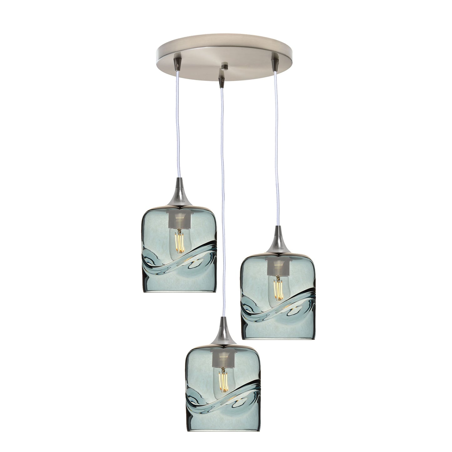 603 Swell: 3 Pendant Cascade Chandelier-Glass-Bicycle Glass Co - Hotshop-Slate Gray-Brushed Nickel-Bicycle Glass Co