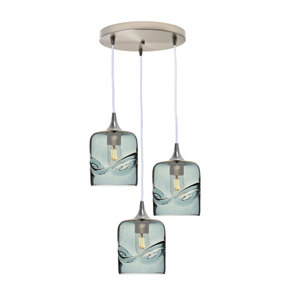 603 Swell: 3 Pendant Cascade Chandelier-Glass-Bicycle Glass Co - Hotshop-Slate Gray-Brushed Nickel-Bicycle Glass Co