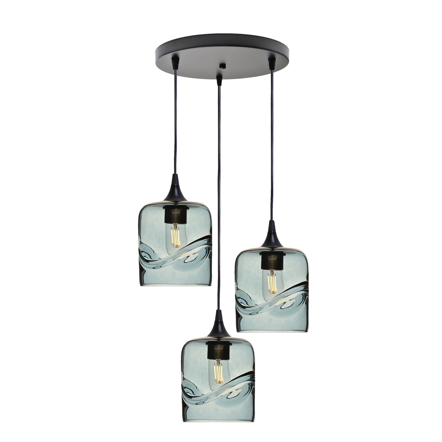 603 Swell: 3 Pendant Cascade Chandelier-Glass-Bicycle Glass Co - Hotshop-Slate Gray-Matte Black-Bicycle Glass Co