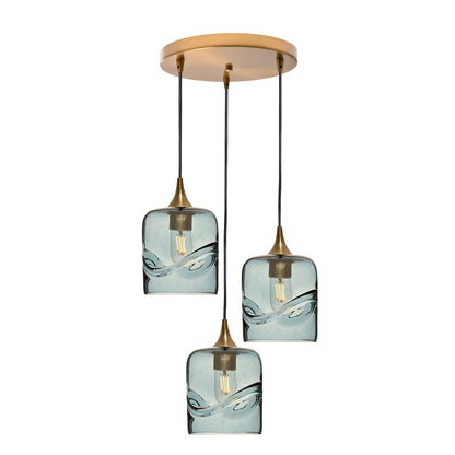 603 Swell: 3 Pendant Cascade Chandelier-Glass-Bicycle Glass Co - Hotshop-Slate Gray-Polished Brass-Bicycle Glass Co