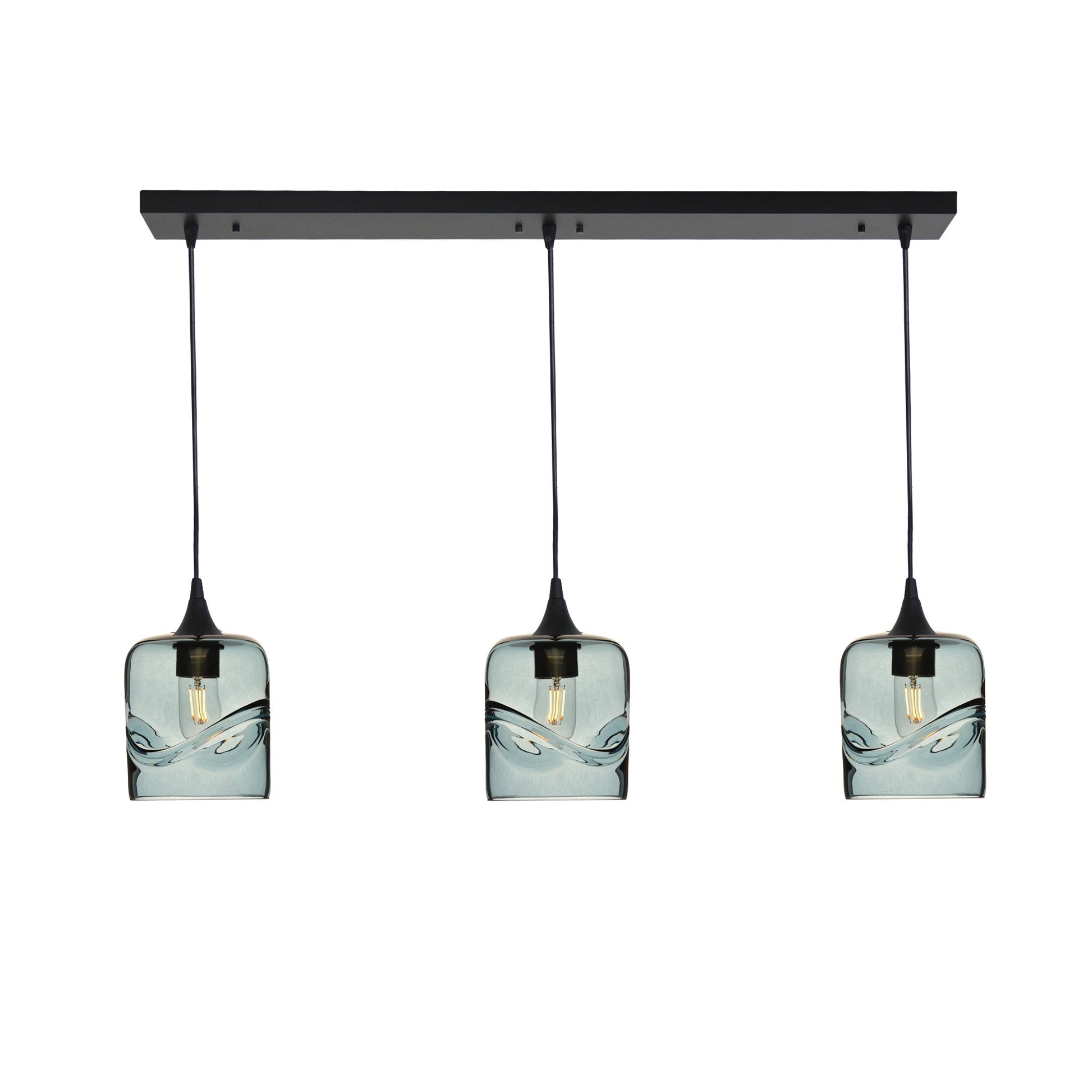603 Swell: 3 Pendant Linear Chandelier-Glass-Bicycle Glass Co - Hotshop-Slate Gray-Bicycle Glass Co