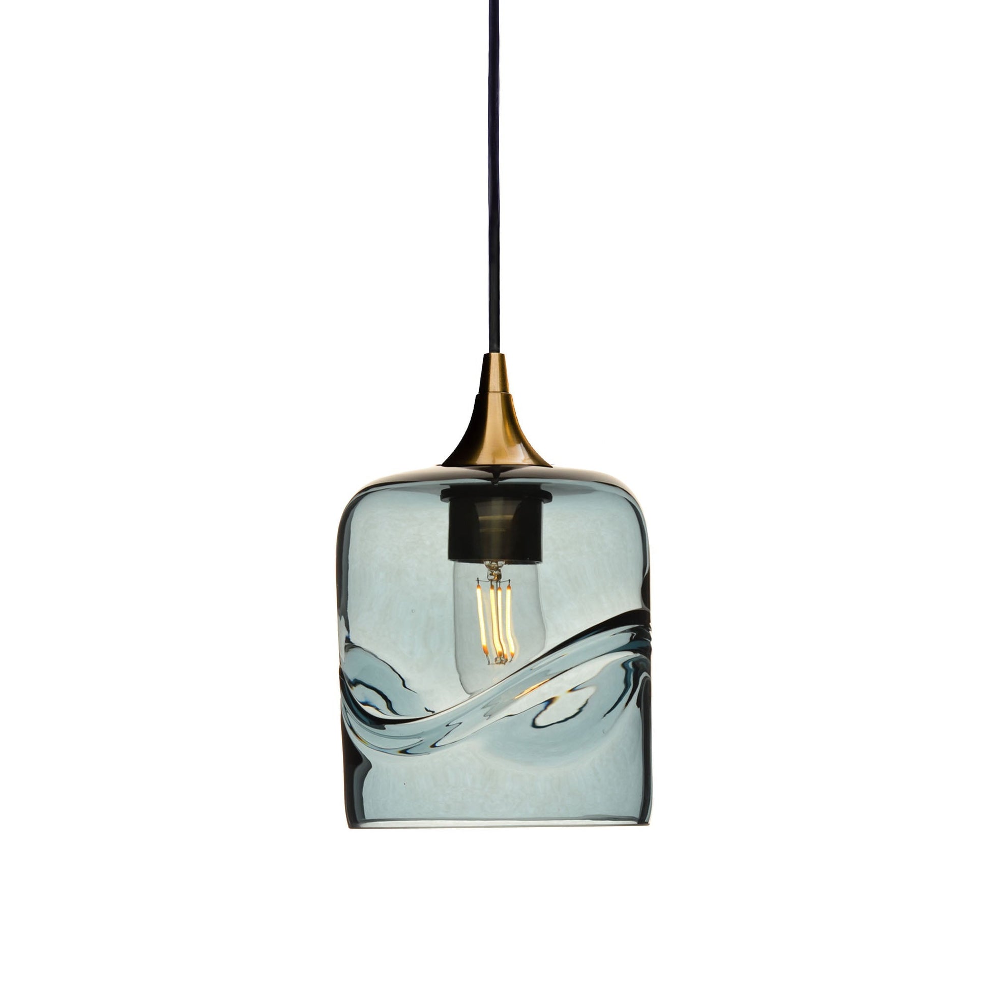 603 Swell: Single Pendant Light-Glass-Bicycle Glass Co - Hotshop-Slate Gray-Polished Brass-Bicycle Glass Co