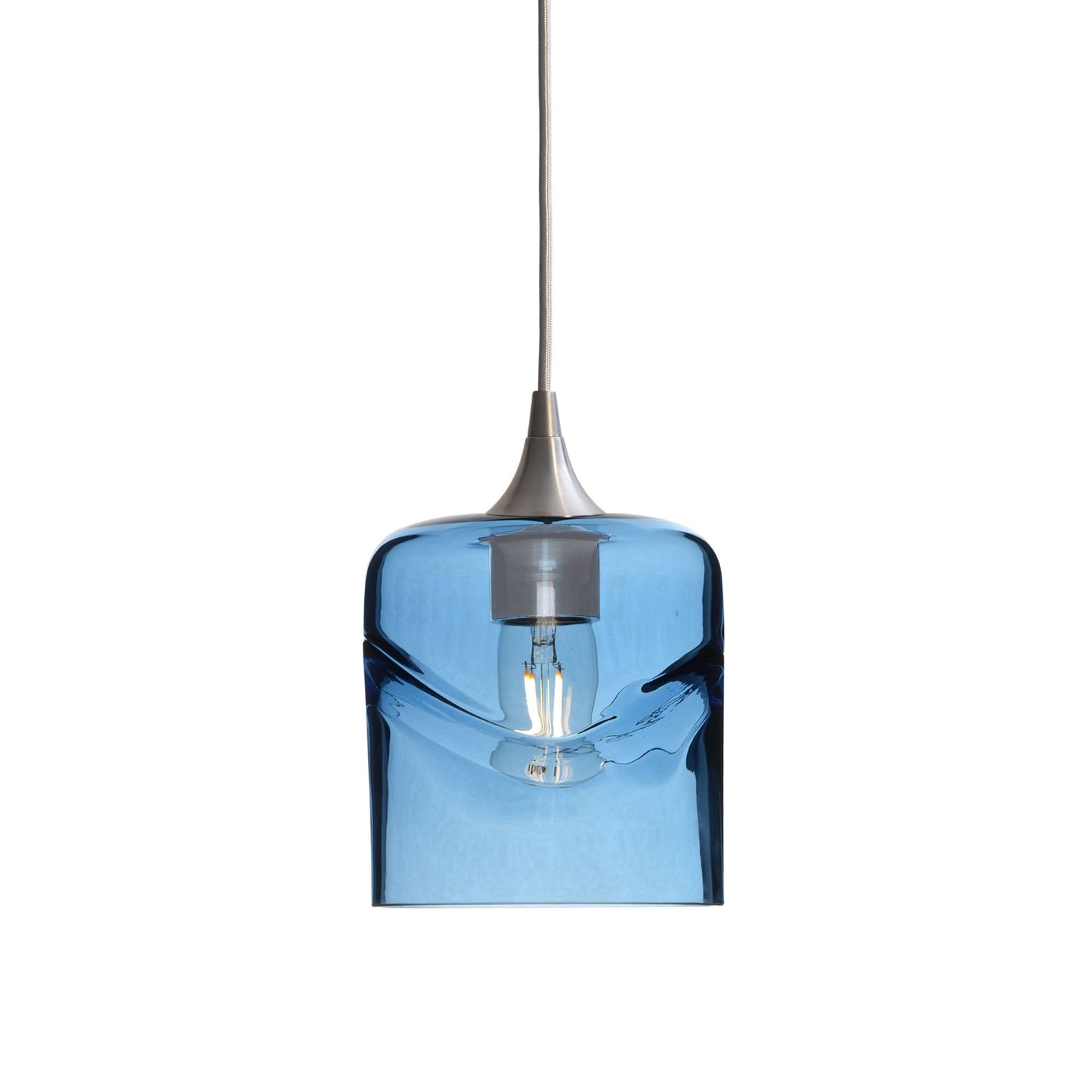 603 Swell: Single Pendant Light-Glass-Bicycle Glass Co - Hotshop-Steel Blue-Brushed Nickel-Bicycle Glass Co