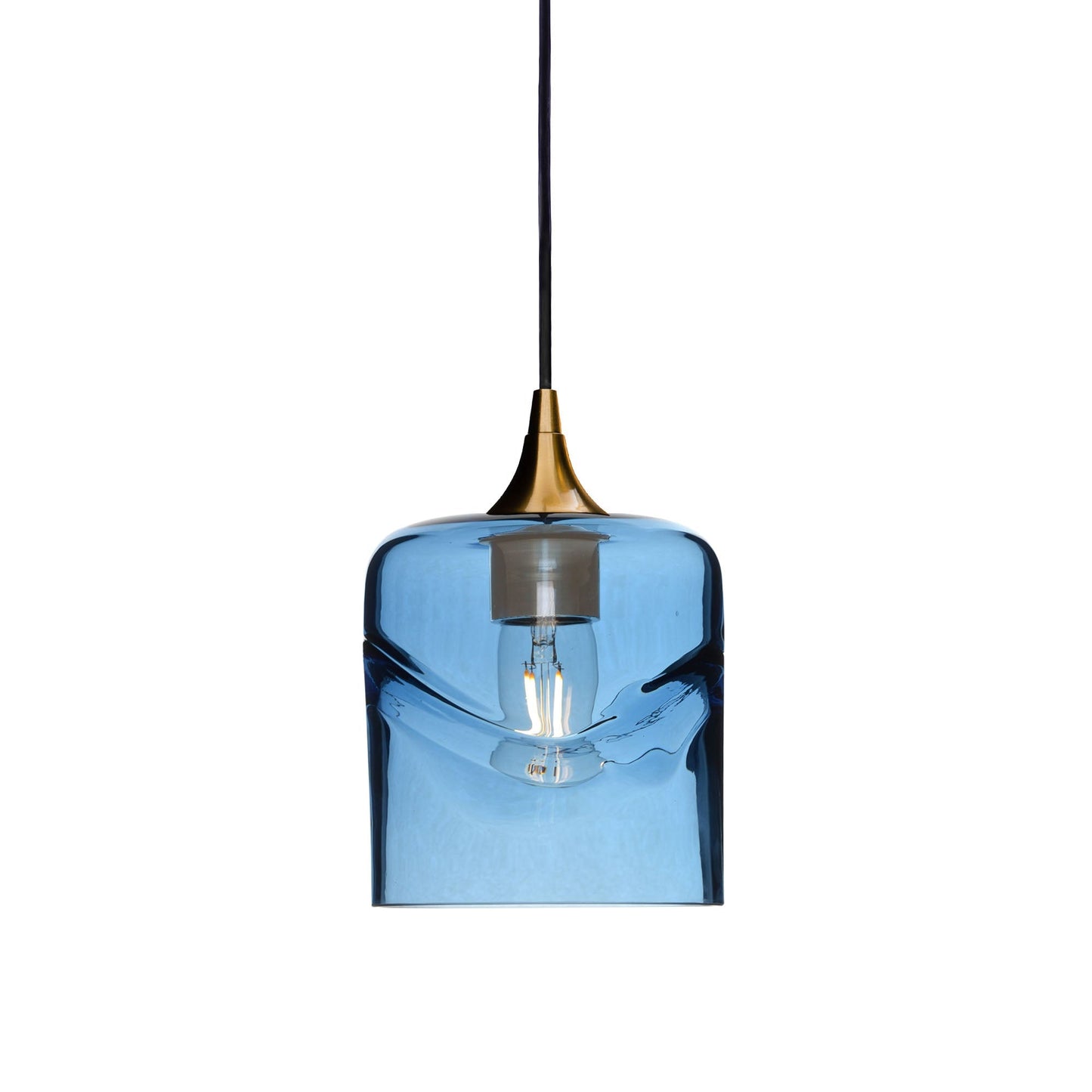 603 Swell: Single Pendant Light-Glass-Bicycle Glass Co - Hotshop-Steel Blue-Polished Brass-Bicycle Glass Co