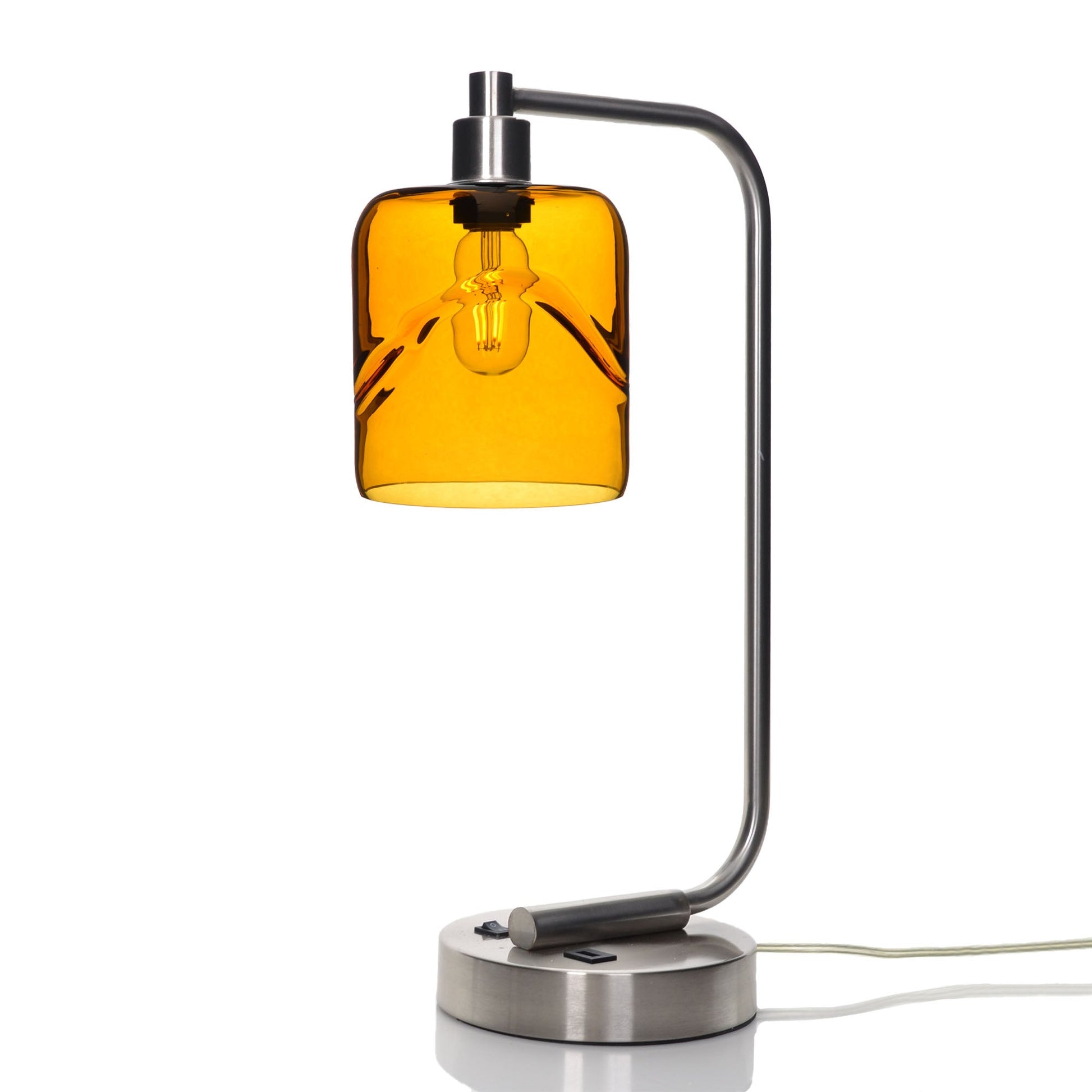 603 Swell: Table Lamp-Glass-Bicycle Glass Co - Hotshop-Golden Amber-Brushed Nickel-Bicycle Glass Co
