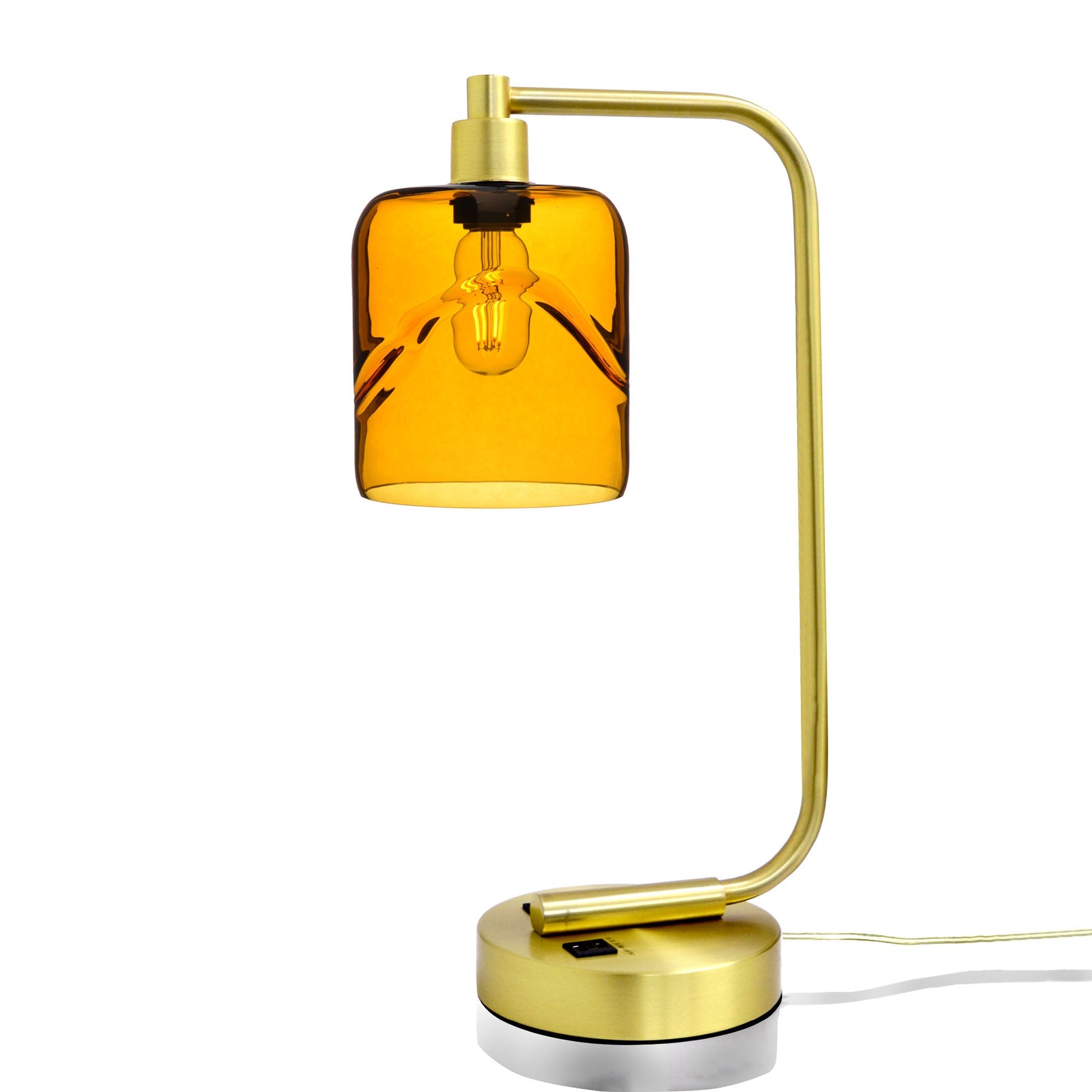 603 Swell: Table Lamp-Glass-Bicycle Glass Co - Hotshop-Golden Amber-Satin Brass-Bicycle Glass Co