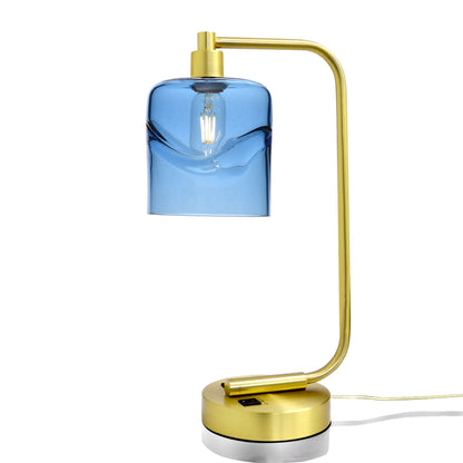 603 Swell: Table Lamp-Glass-Bicycle Glass Co - Hotshop-Steel Blue-Satin Brass-Bicycle Glass Co