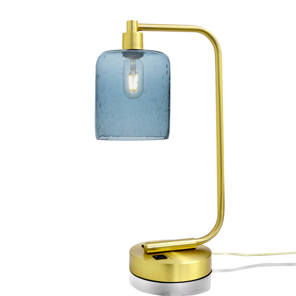 603 Table Lamp-Glass-Bicycle Glass Co - Hotshop-Lunar-Slate Gray-Satin Brass-Bicycle Glass Co