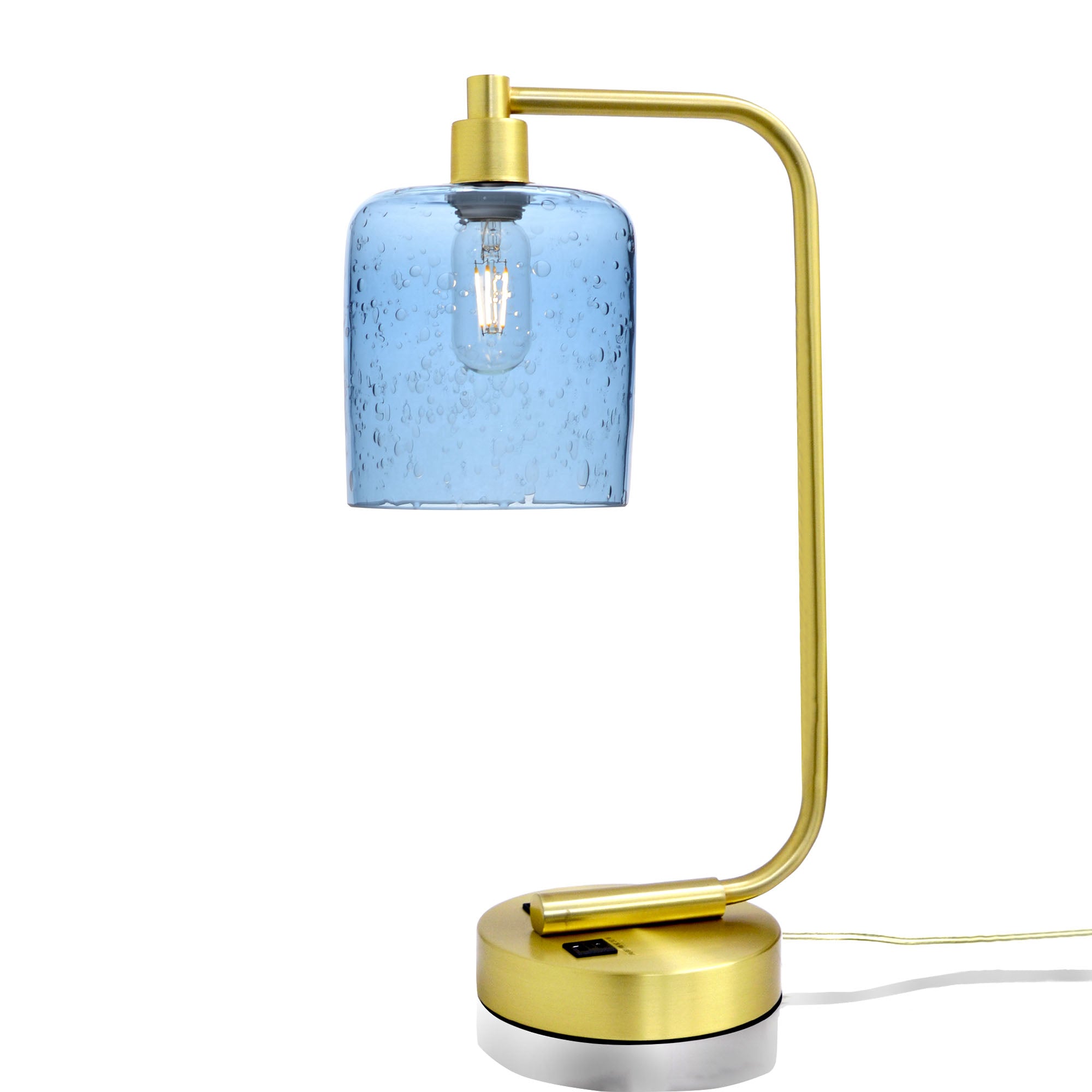 603 Table Lamp-Glass-Bicycle Glass Co - Hotshop-Lunar-Steel Blue-Satin Brass-Bicycle Glass Co