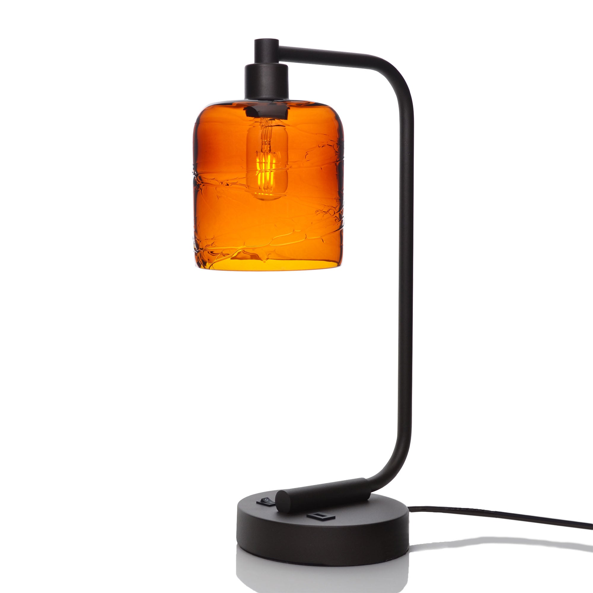 603 Table Lamp-Glass-Bicycle Glass Co - Hotshop-Spun-Golden Amber-Matte Black-Bicycle Glass Co