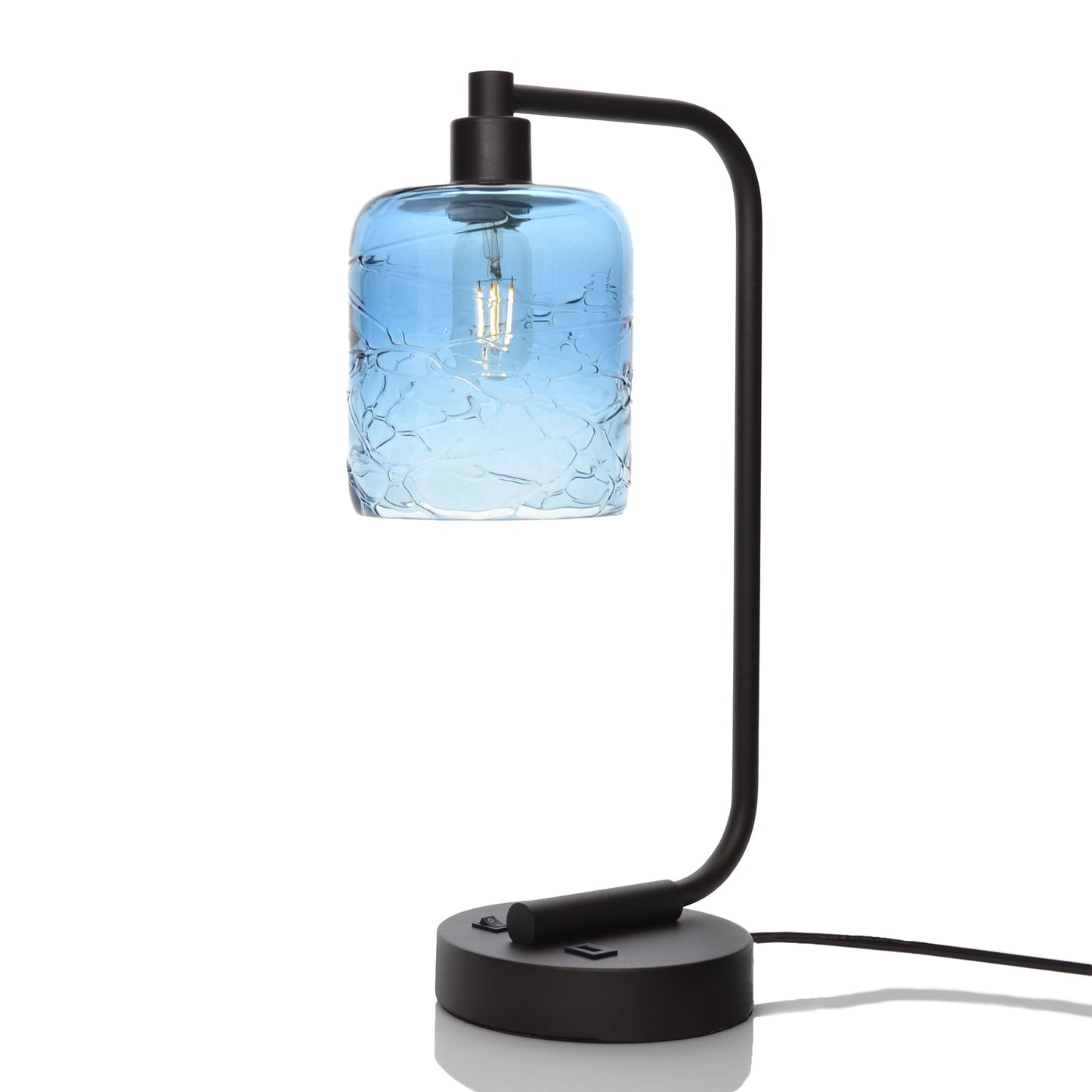603 Table Lamp-Glass-Bicycle Glass Co - Hotshop-Spun-Steel Blue-Matte Black-Bicycle Glass Co
