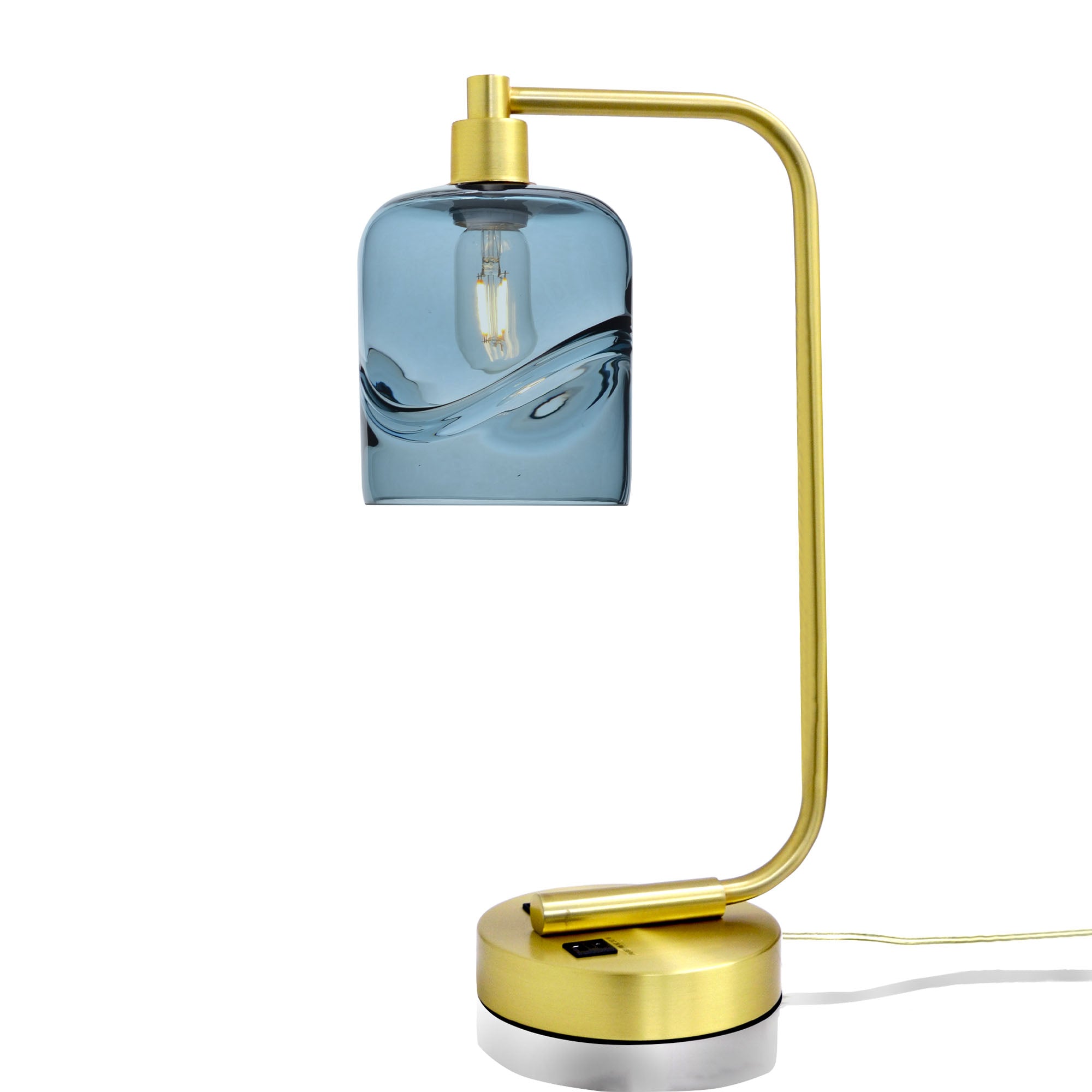 603 Table Lamp-Glass-Bicycle Glass Co - Hotshop-Swell-Slate Gray-Satin Brass-Bicycle Glass Co