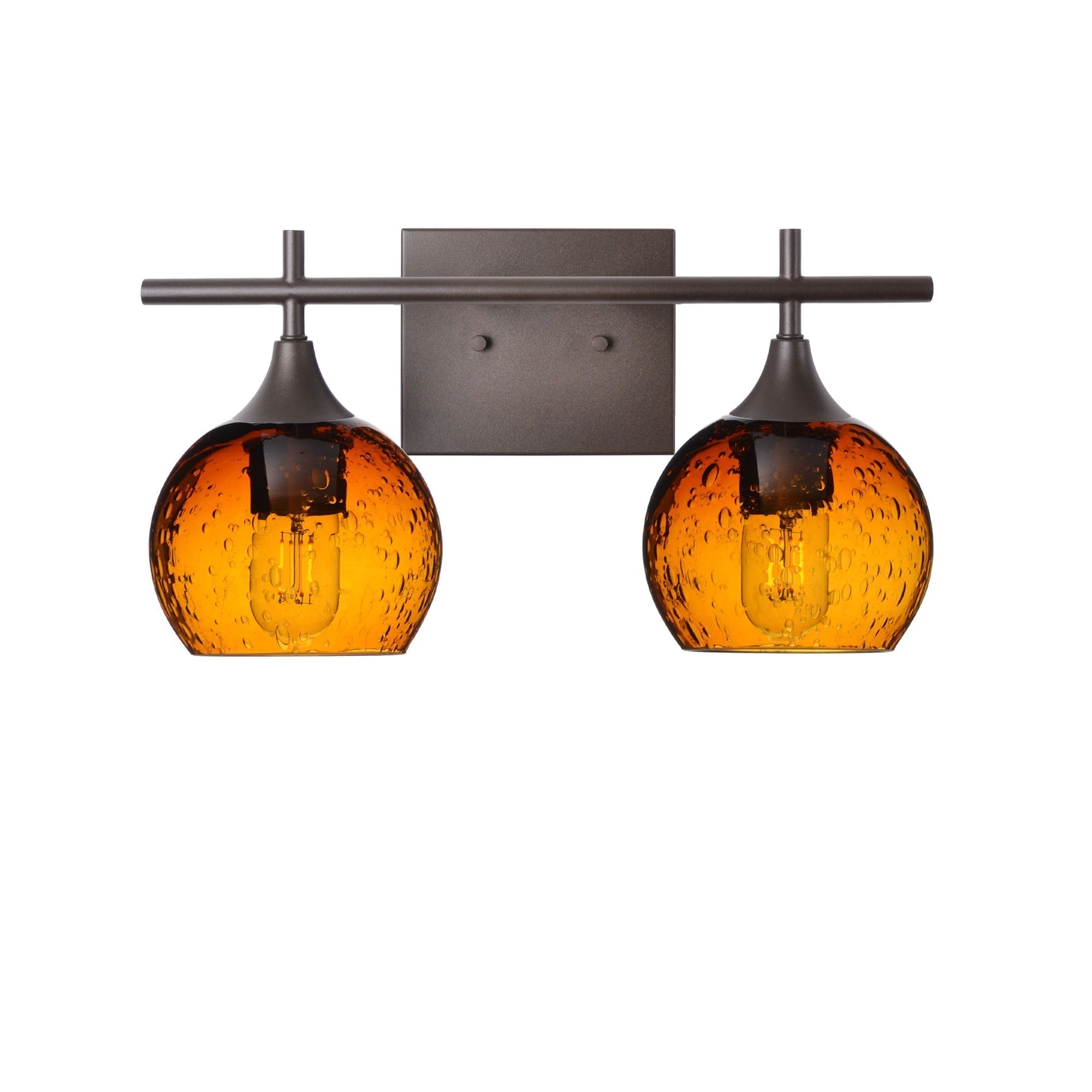 763 2-Light Wall Vanity-Bicycle Glass Co-Antique Bronze-Lunar-Golden Amber-Bicycle Glass Co