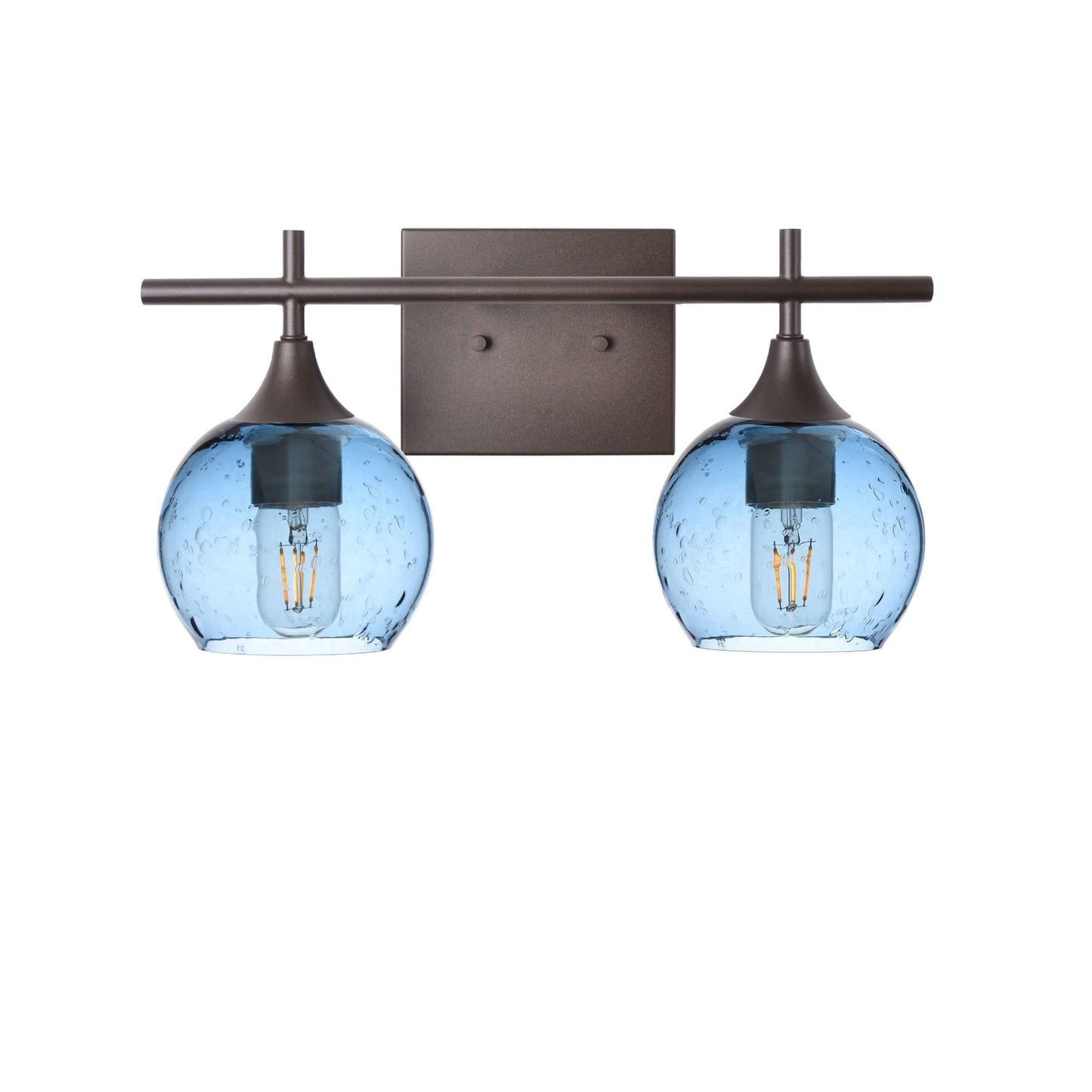 763 2-Light Wall Vanity-Bicycle Glass Co-Antique Bronze-Lunar-Steel Blue-Bicycle Glass Co