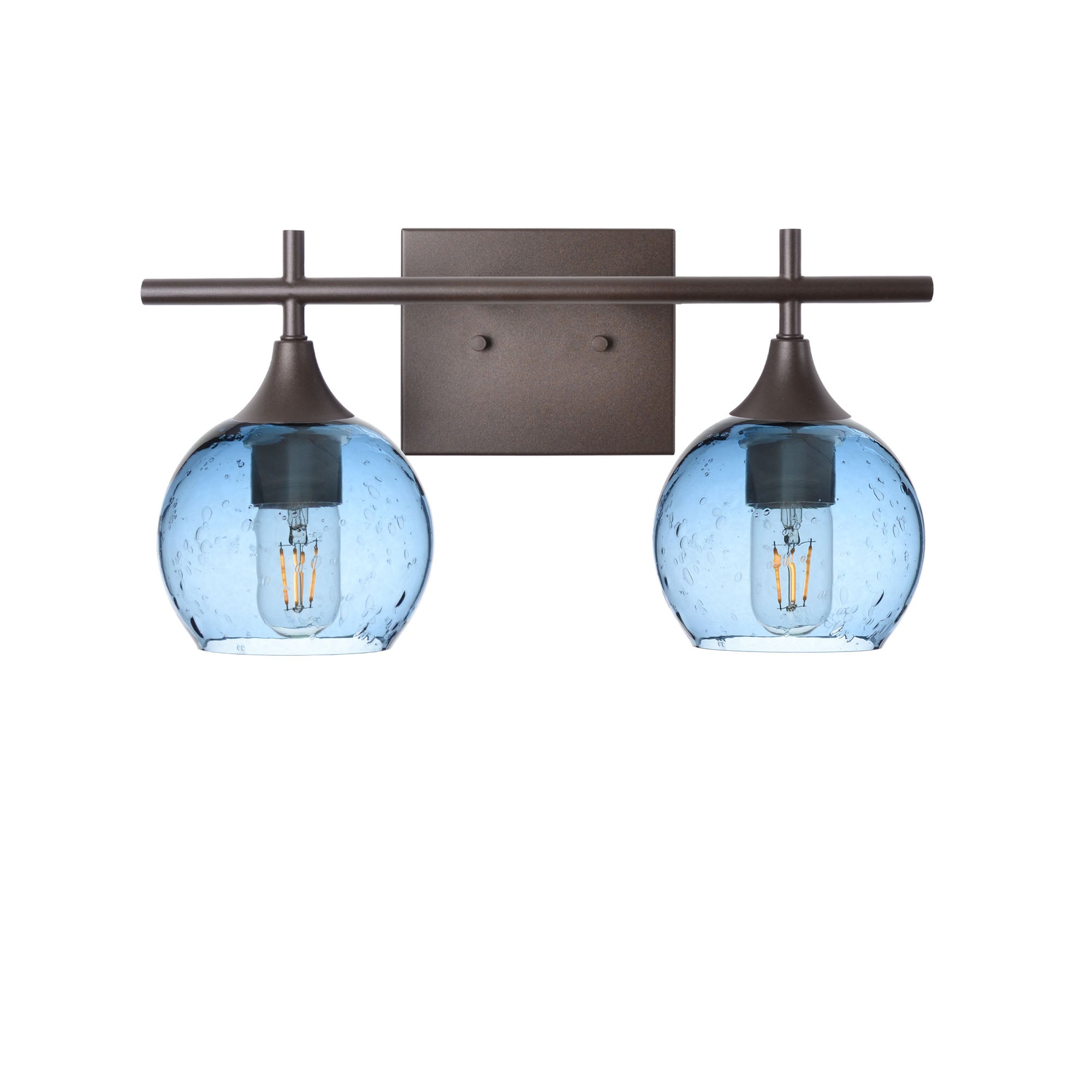 763 2-Light Wall Vanity-Bicycle Glass Co-Antique Bronze-Lunar-Steel Blue-Bicycle Glass Co
