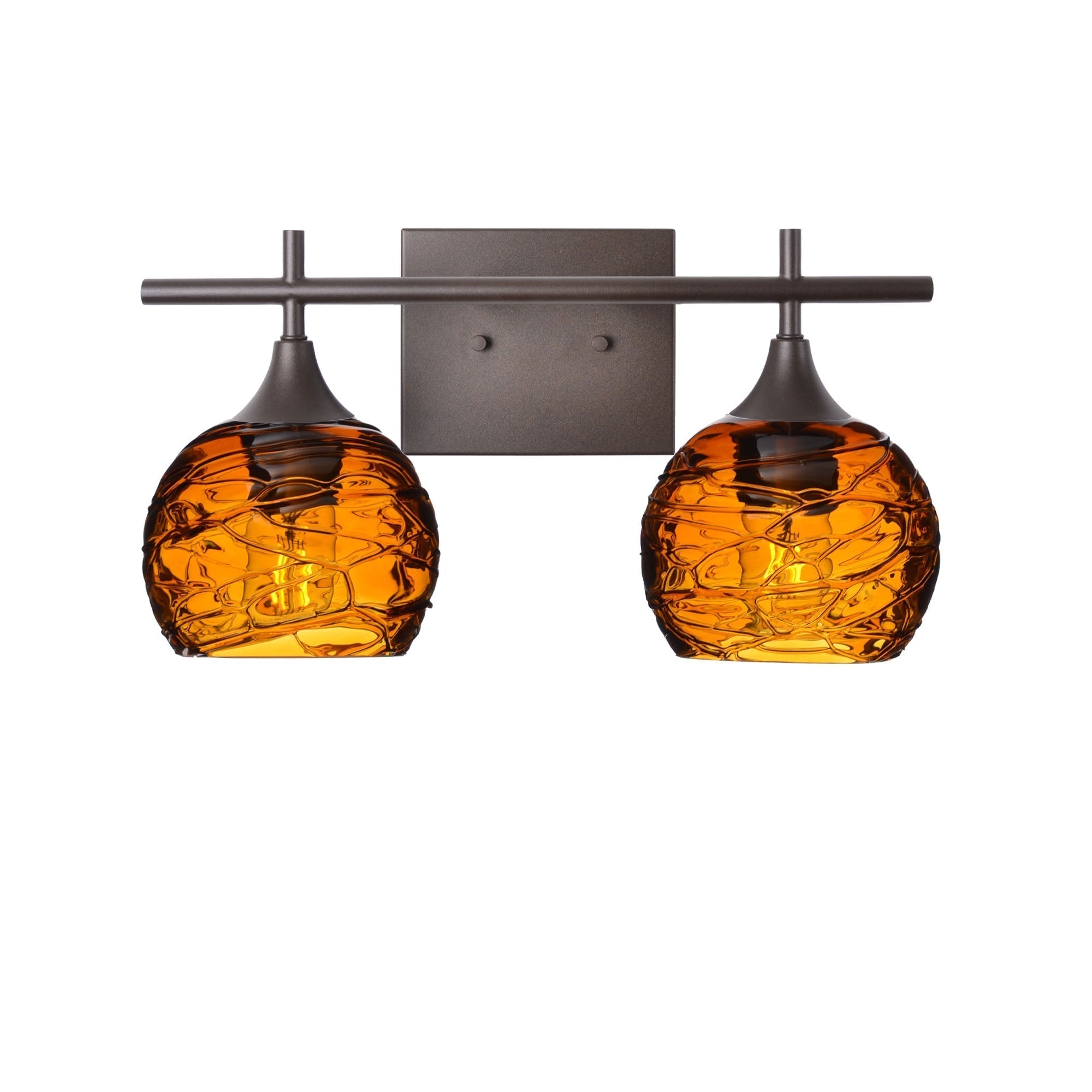 763 2-Light Wall Vanity-Bicycle Glass Co-Antique Bronze-Spun-Golden Amber-Bicycle Glass Co