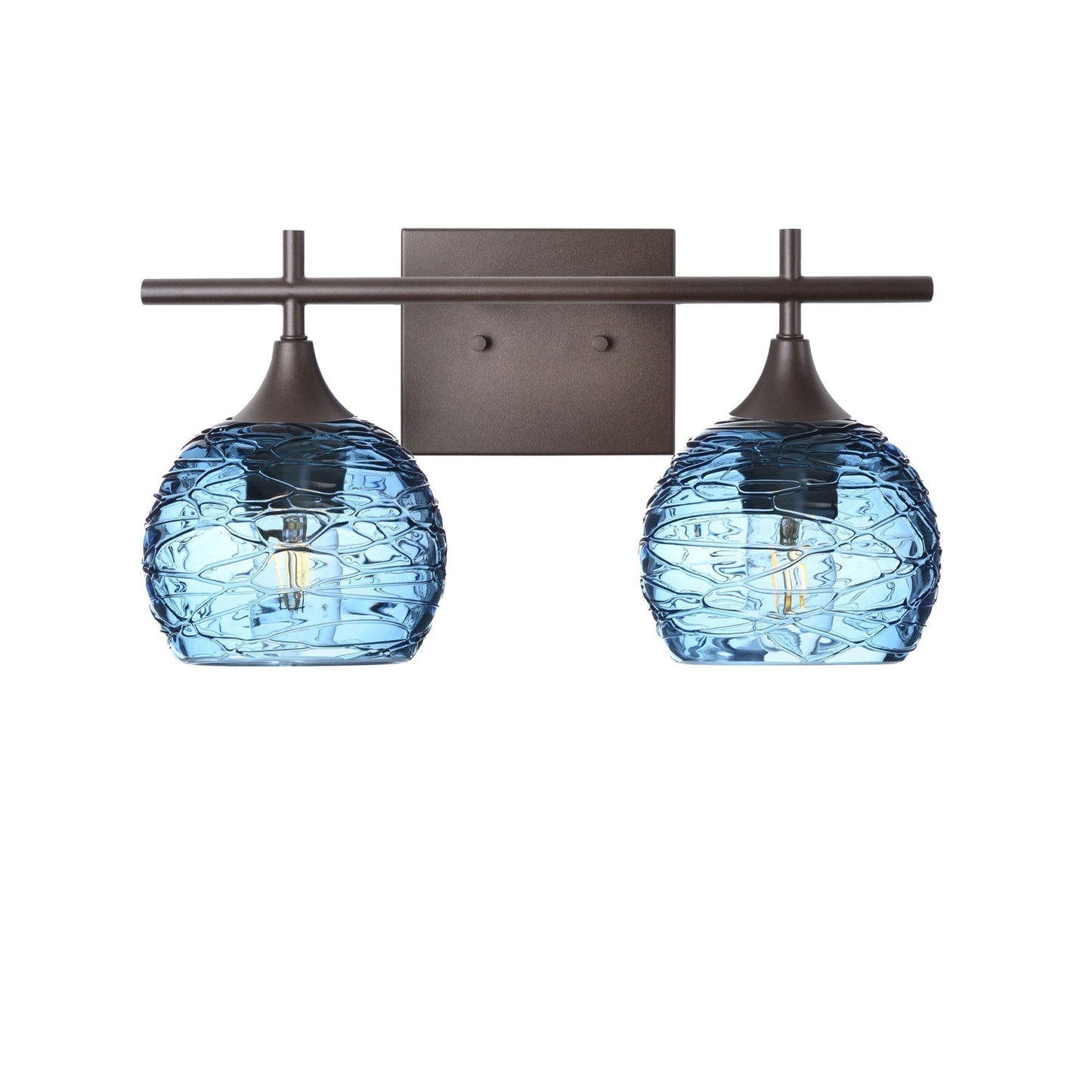 763 2-Light Wall Vanity-Bicycle Glass Co-Antique Bronze-Spun-Steel Blue-Bicycle Glass Co