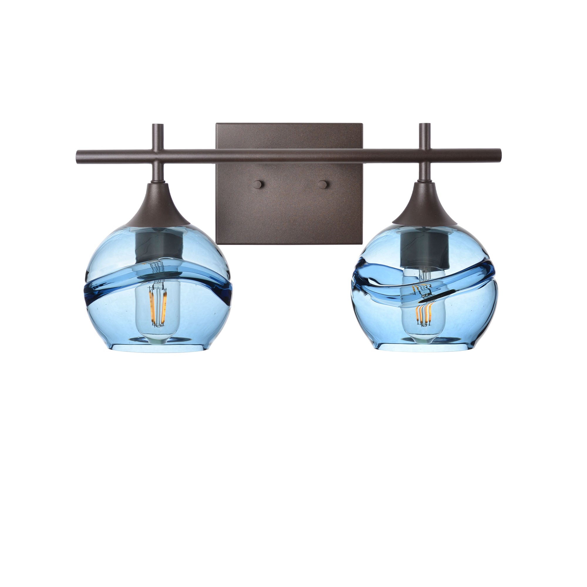 763 2-Light Wall Vanity-Bicycle Glass Co-Antique Bronze-Swell-Steel Blue-Bicycle Glass Co