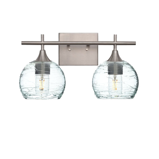 763 2-Light Wall Vanity-Bicycle Glass Co-Brushed Nickel-Spun-Eco Clear-Bicycle Glass Co