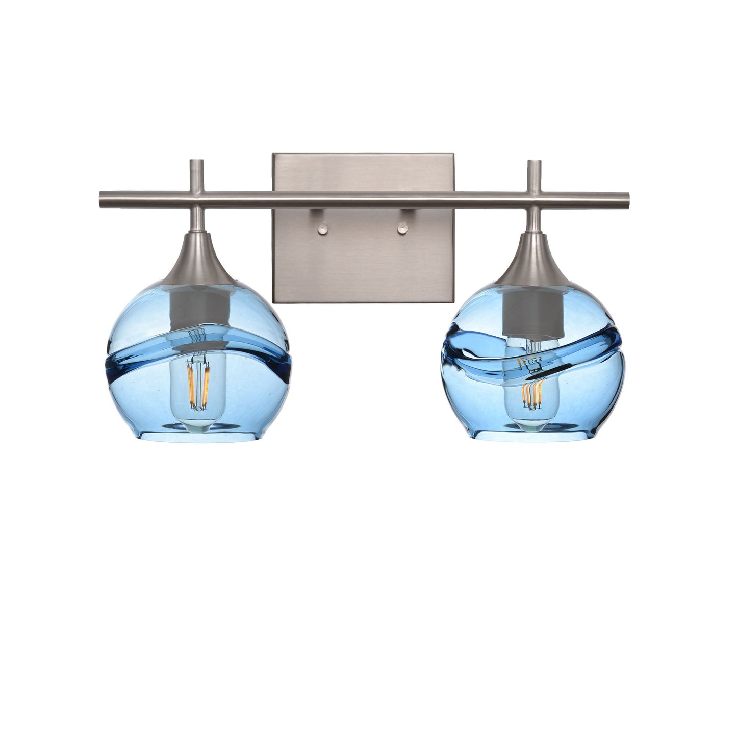 763 2-Light Wall Vanity-Bicycle Glass Co-Brushed Nickel-Swell-Steel Blue-Bicycle Glass Co