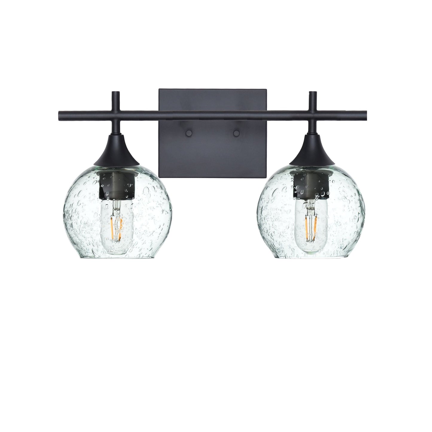 763 2-Light Wall Vanity-Bicycle Glass Co-Matte Black-Lunar-Eco Clear-Bicycle Glass Co