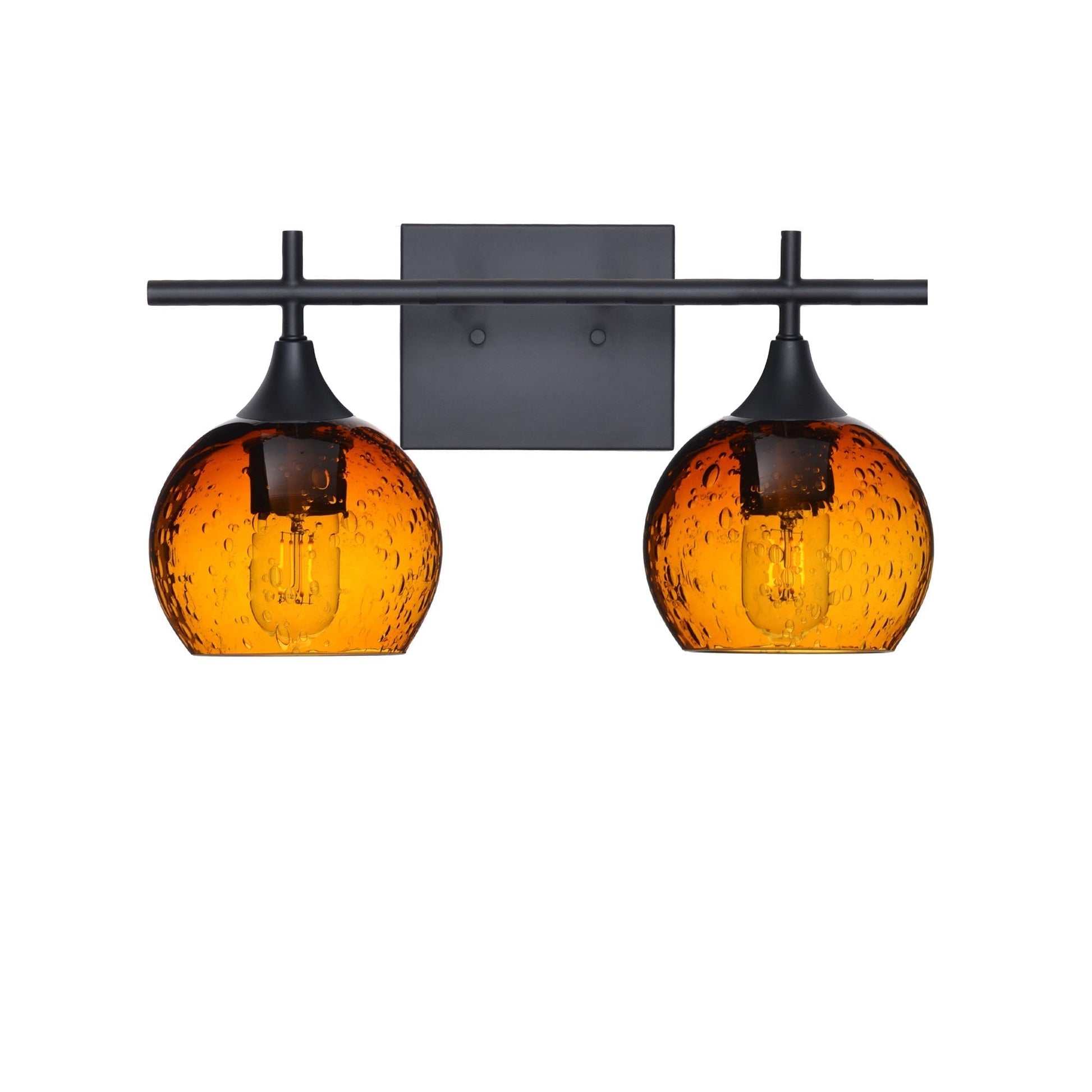 763 2-Light Wall Vanity-Bicycle Glass Co-Matte Black-Lunar-Golden Amber-Bicycle Glass Co