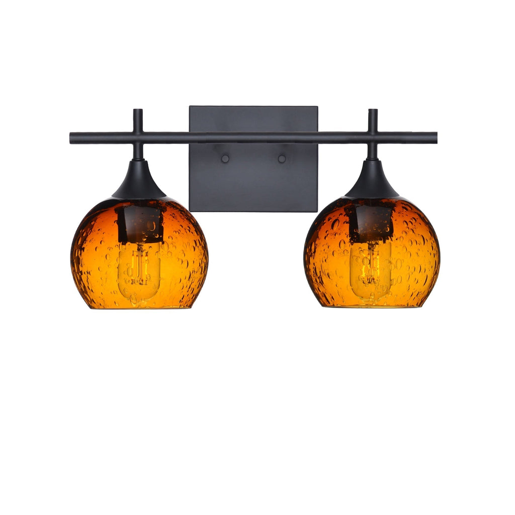 763 2-Light Wall Vanity-Bicycle Glass Co-Matte Black-Lunar-Golden Amber-Bicycle Glass Co
