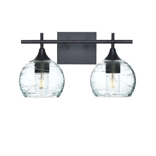 763 2-Light Wall Vanity-Bicycle Glass Co-Matte Black-Spun-Eco Clear-Bicycle Glass Co
