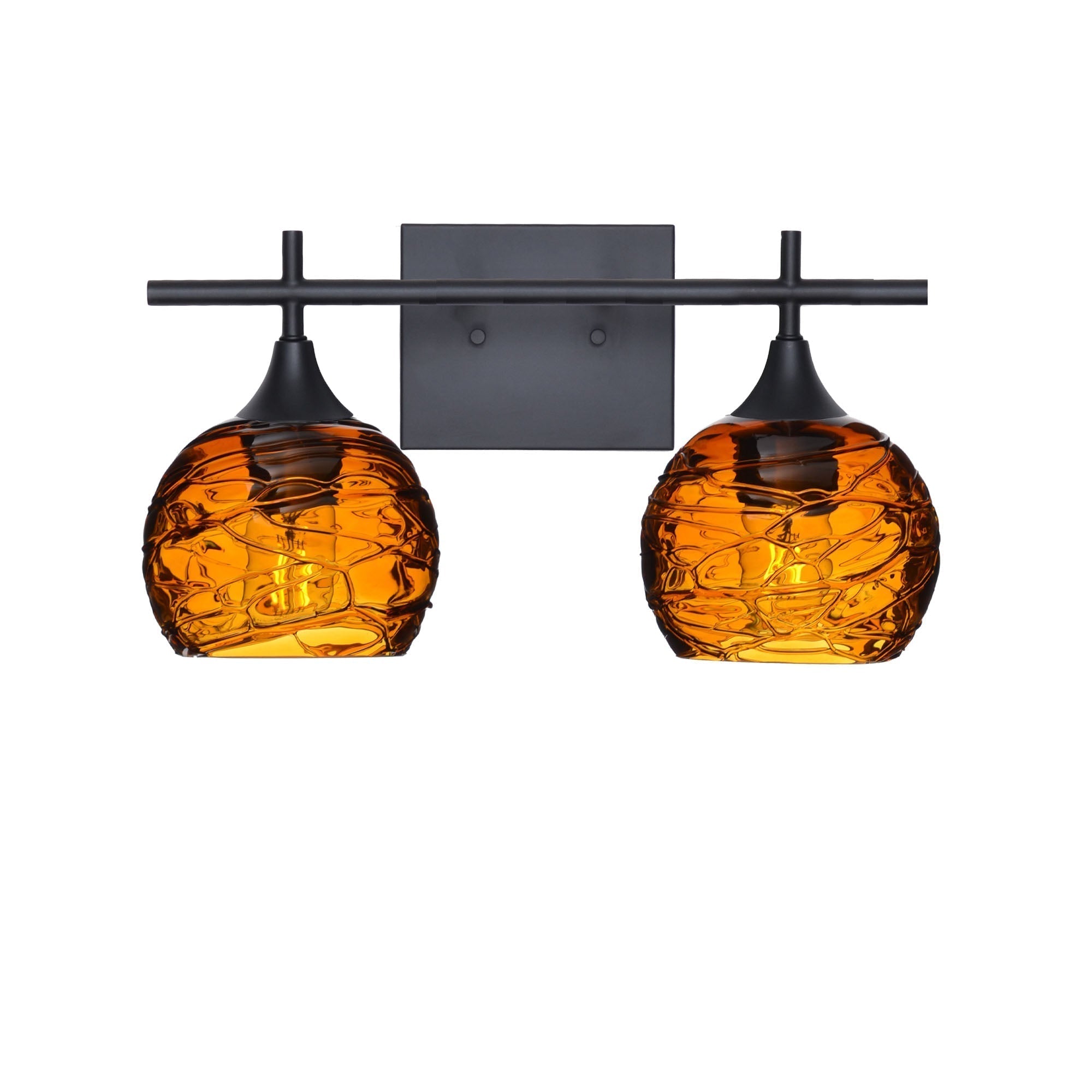 763 2-Light Wall Vanity-Bicycle Glass Co-Matte Black-Spun-Golden Amber-Bicycle Glass Co