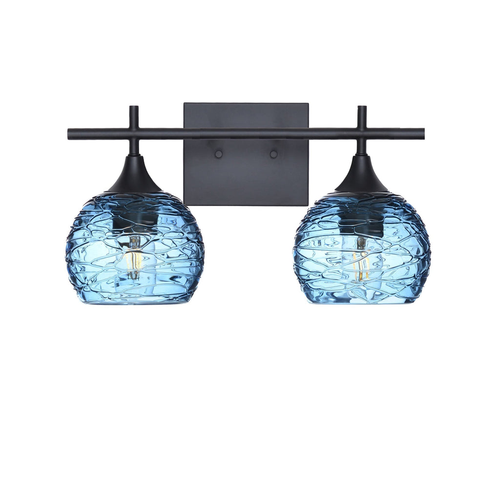 763 2-Light Wall Vanity-Bicycle Glass Co-Matte Black-Spun-Steel Blue-Bicycle Glass Co