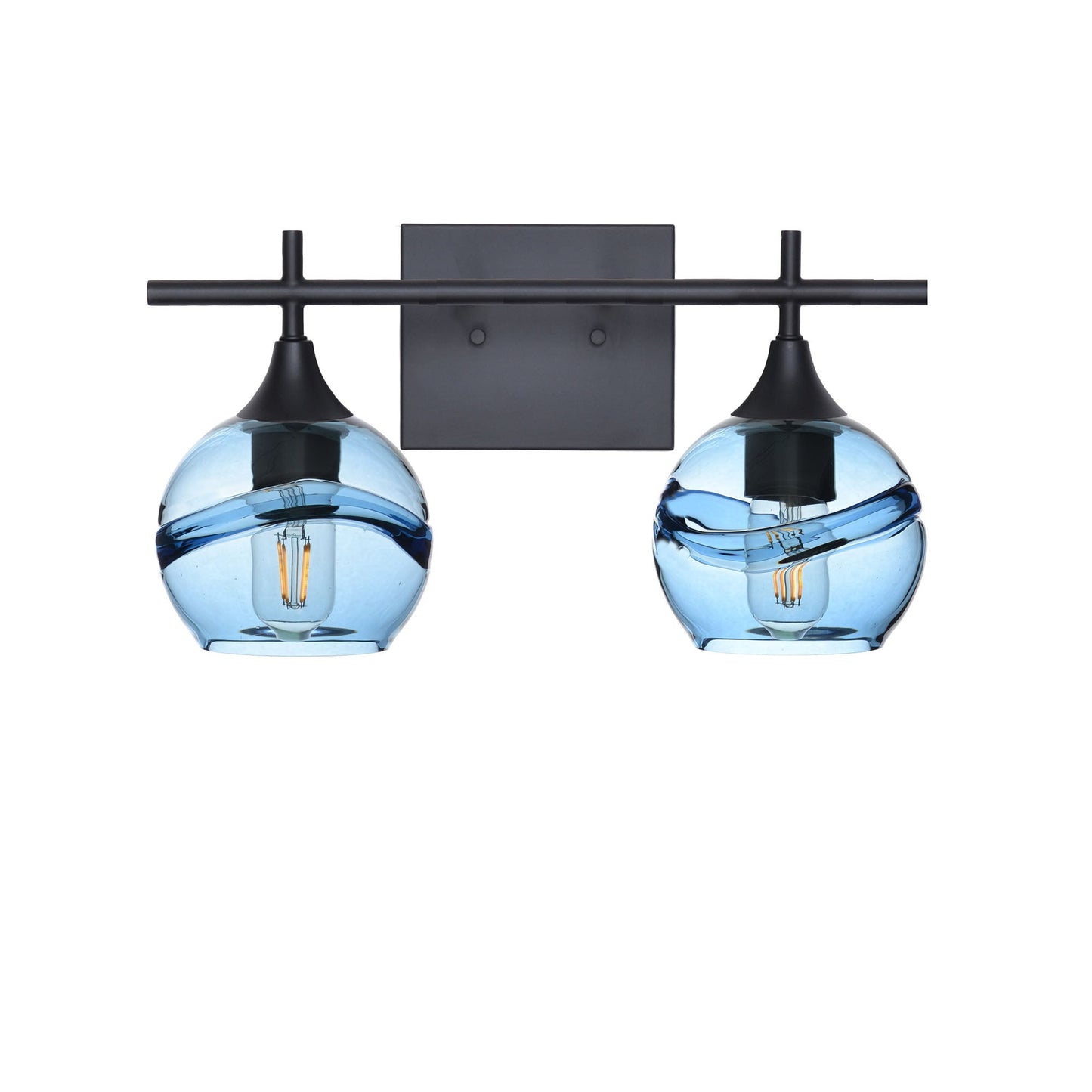763 2-Light Wall Vanity-Bicycle Glass Co-Matte Black-Swell-Steel Blue-Bicycle Glass Co