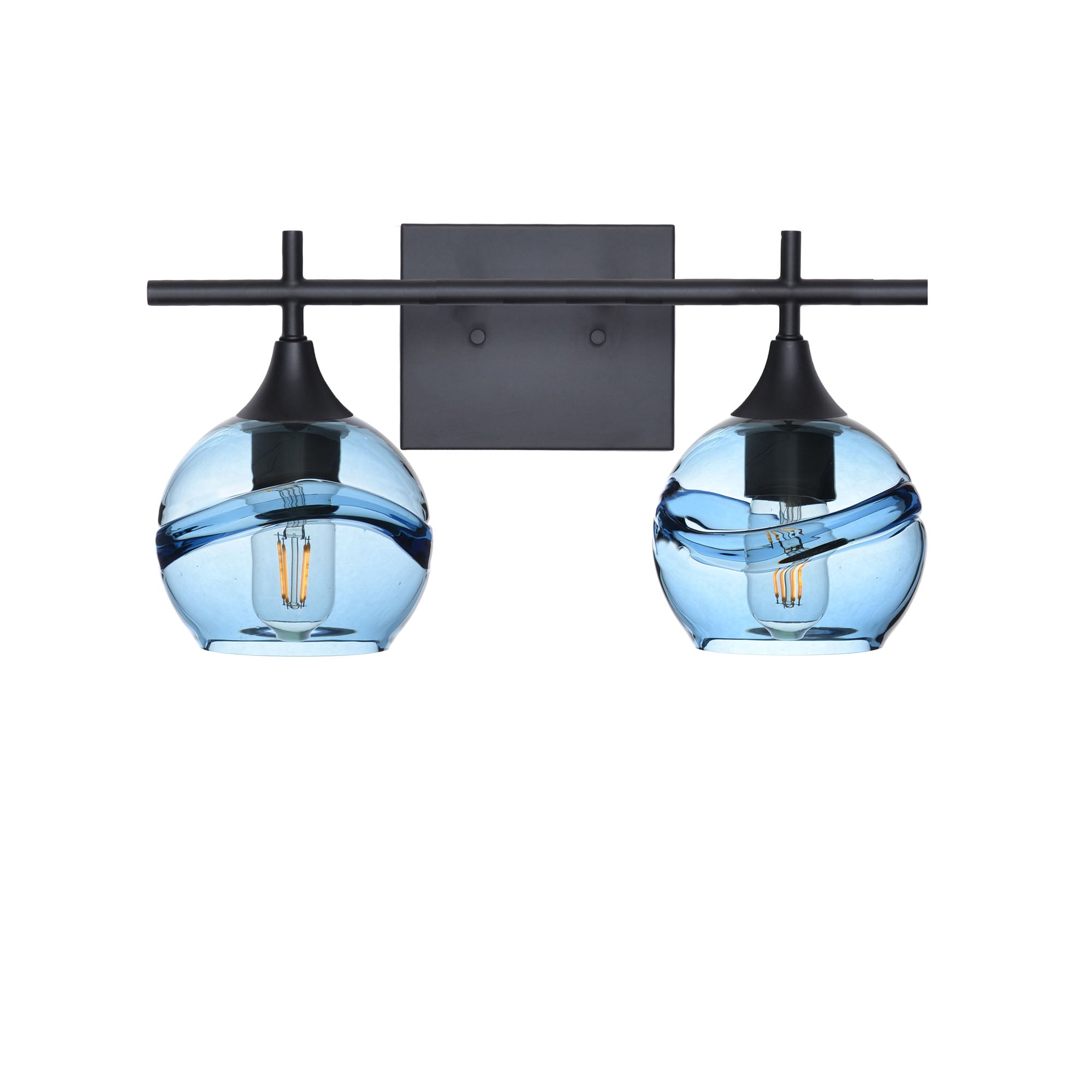 763 2-Light Wall Vanity-Bicycle Glass Co-Matte Black-Swell-Steel Blue-Bicycle Glass Co