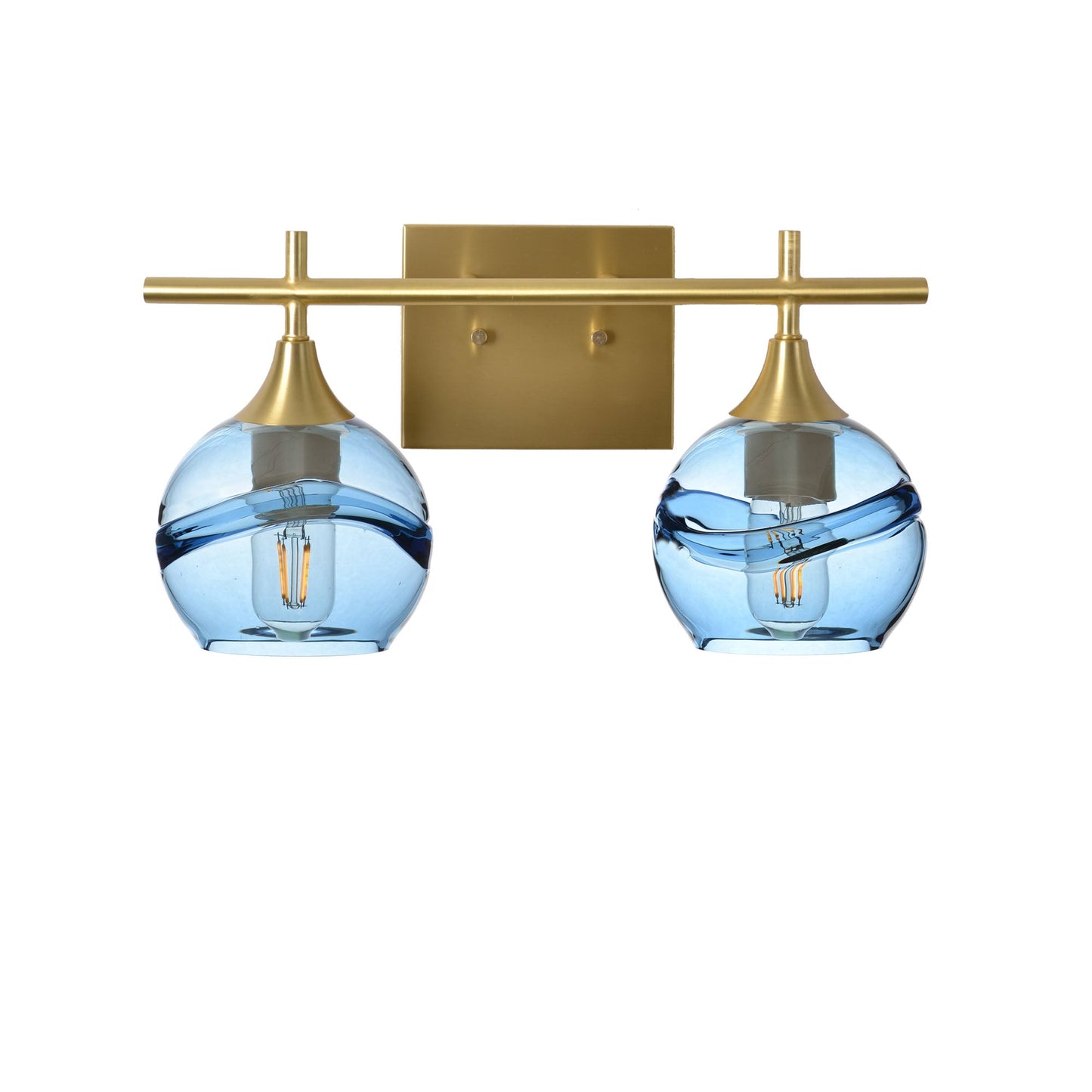 763 2-Light Wall Vanity-Bicycle Glass Co-Polished Brass-Swell-Steel Blue-Bicycle Glass Co