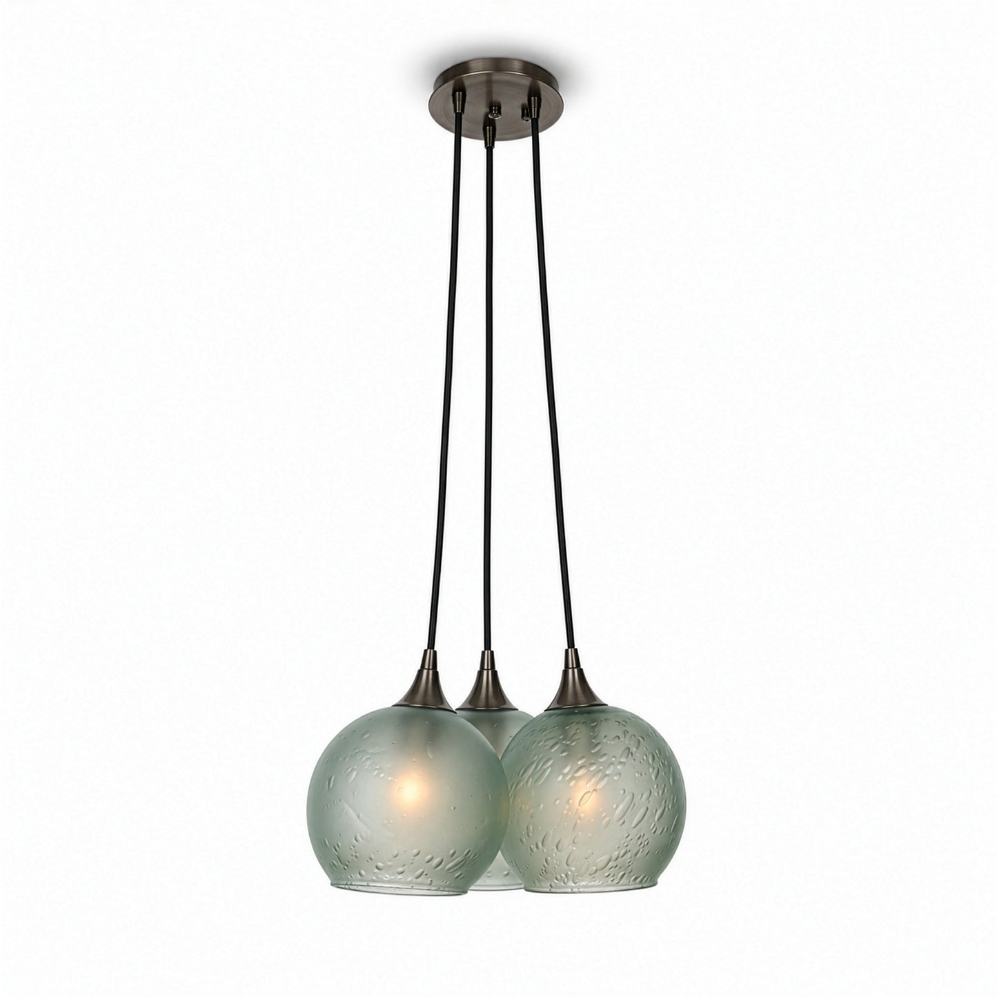 763 3 Cluster Chandelier-Glass-Bicycle Glass Co - Hotshop-Antique Bronze - 4ft Cord-Celestial-Eco Clear-Bicycle Glass Co