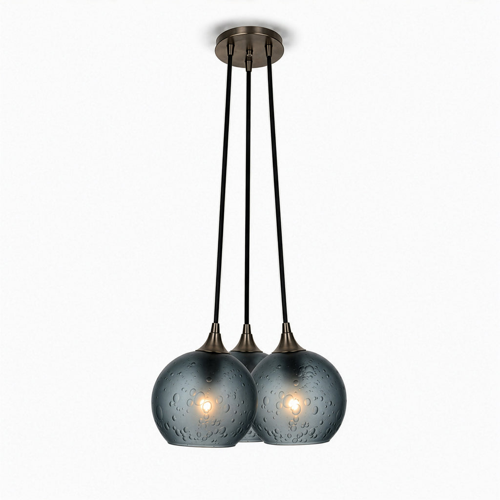 763 3 Cluster Chandelier-Glass-Bicycle Glass Co - Hotshop-Antique Bronze - 4ft Cord-Celestial-Slate Gray-Bicycle Glass Co