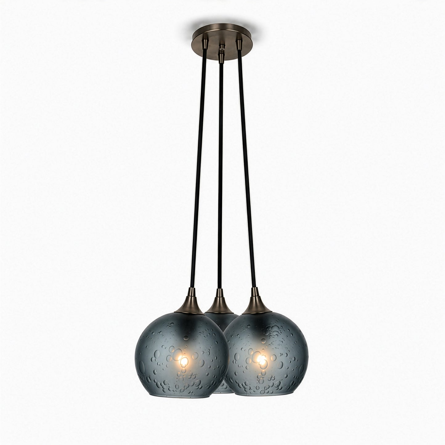 763 3 Cluster Chandelier-Glass-Bicycle Glass Co - Hotshop-Antique Bronze - 4ft Cord-Celestial-Slate Gray-Bicycle Glass Co