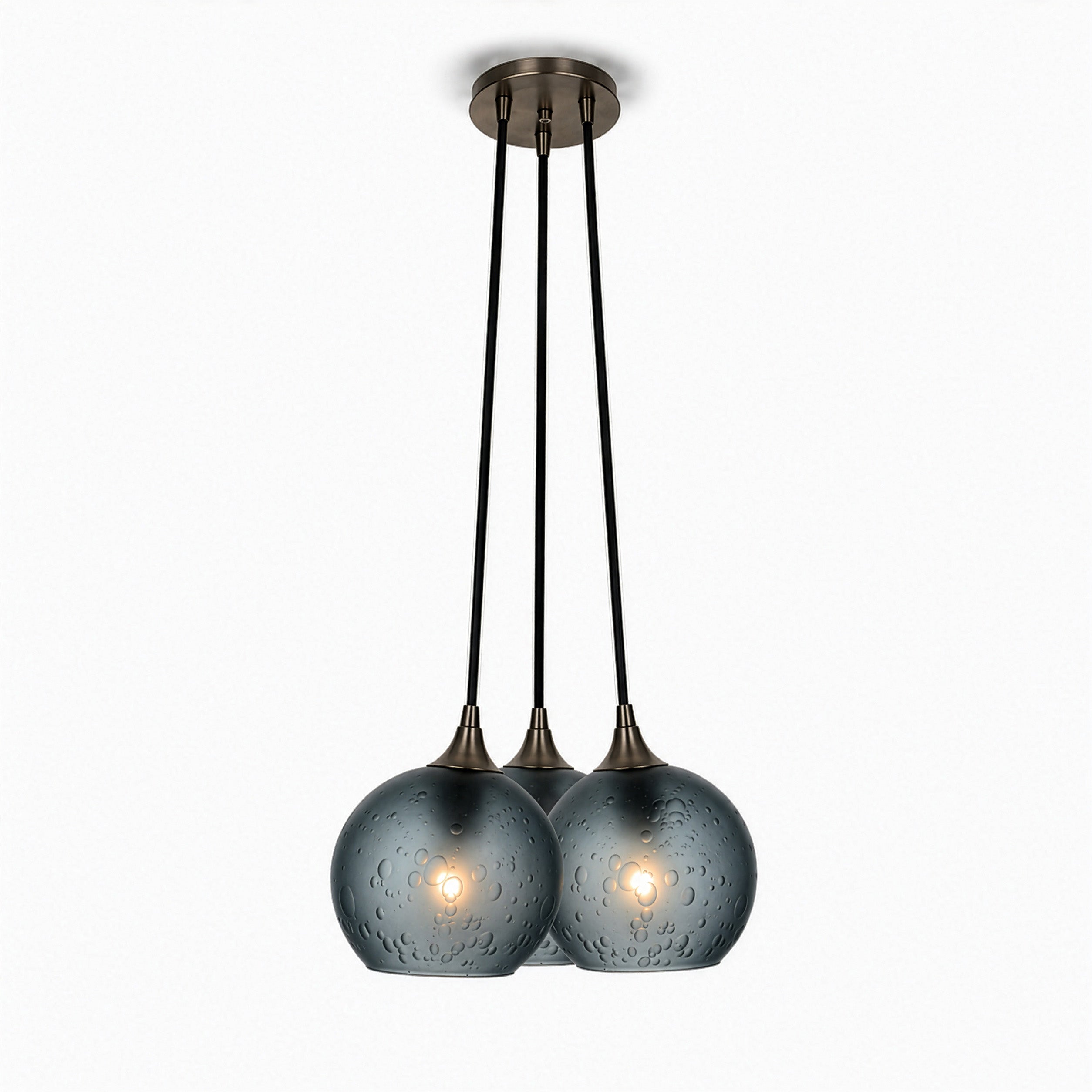 763 3 Cluster Chandelier-Glass-Bicycle Glass Co - Hotshop-Antique Bronze - 4ft Cord-Celestial-Slate Gray-Bicycle Glass Co