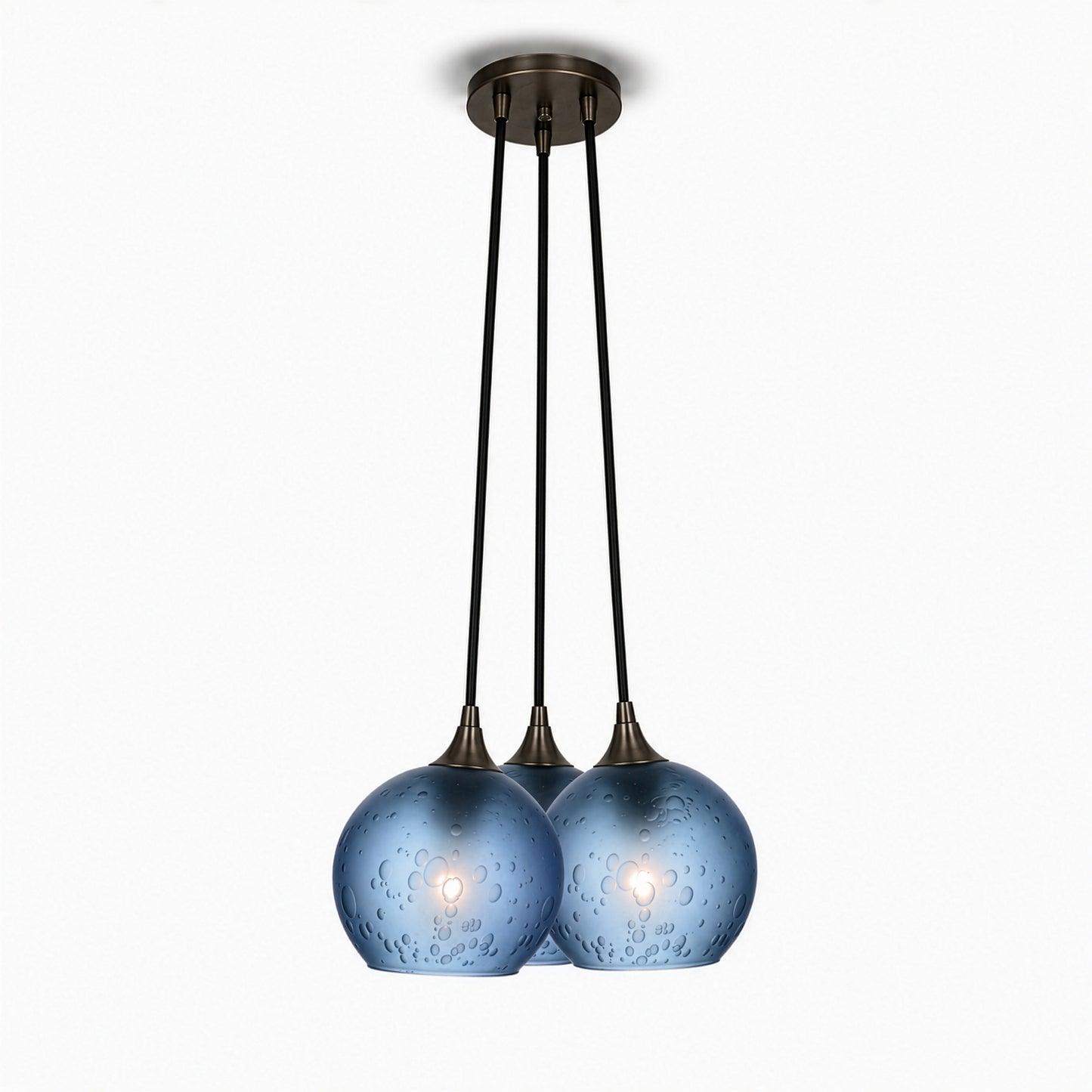 763 3 Cluster Chandelier-Glass-Bicycle Glass Co - Hotshop-Antique Bronze - 4ft Cord-Celestial-Steel Blue-Bicycle Glass Co