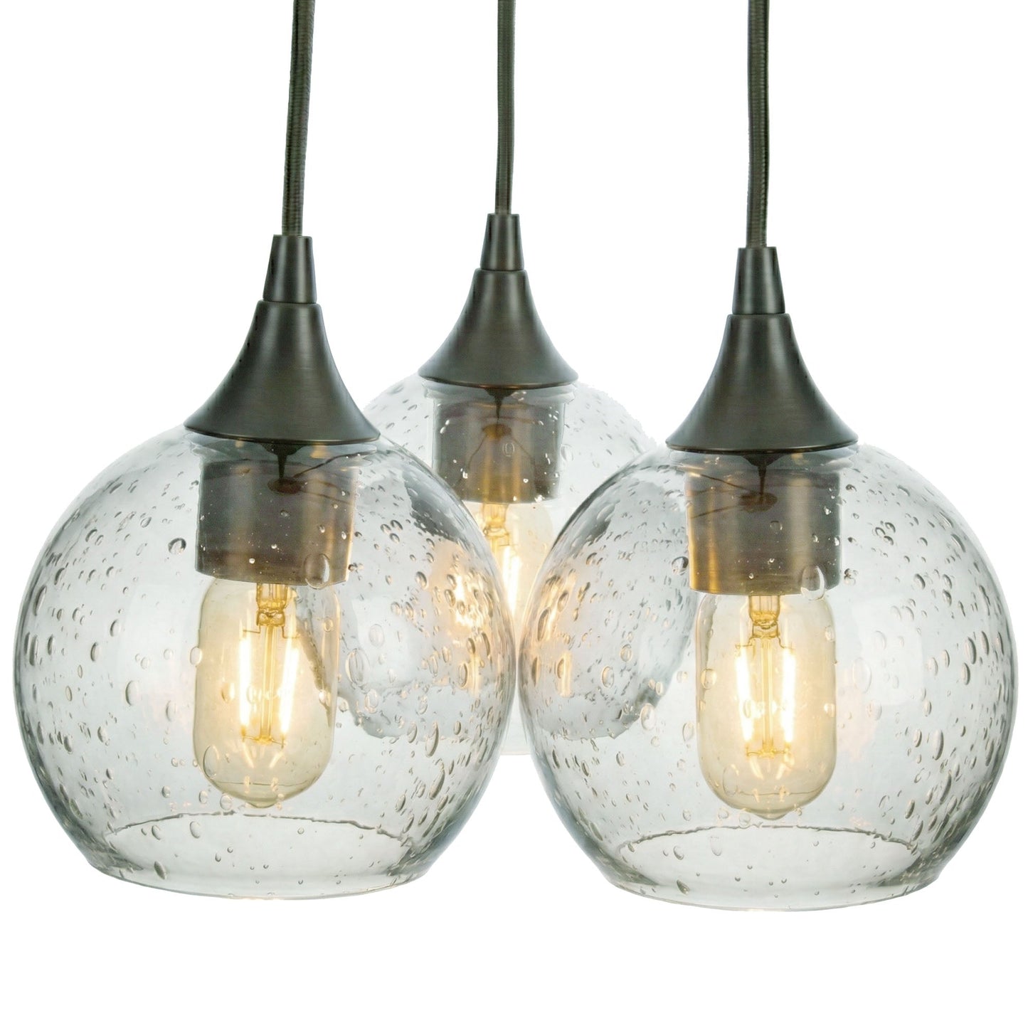 763 3 Cluster Chandelier-Glass-Bicycle Glass Co - Hotshop-Antique Bronze - 4ft Cord-Lunar-Eco Clear-Bicycle Glass Co