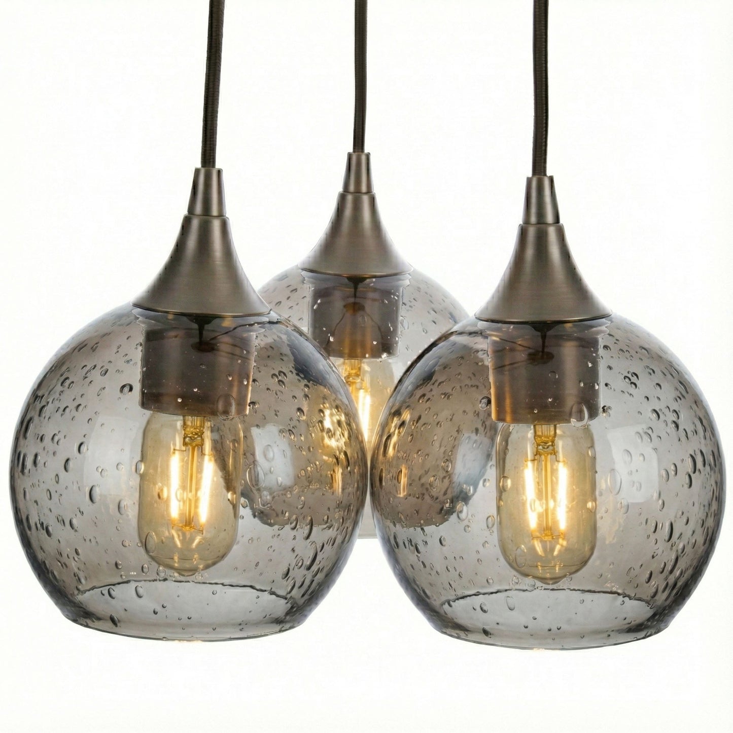763 3 Cluster Chandelier-Glass-Bicycle Glass Co - Hotshop-Antique Bronze - 4ft Cord-Lunar-Slate Gray-Bicycle Glass Co
