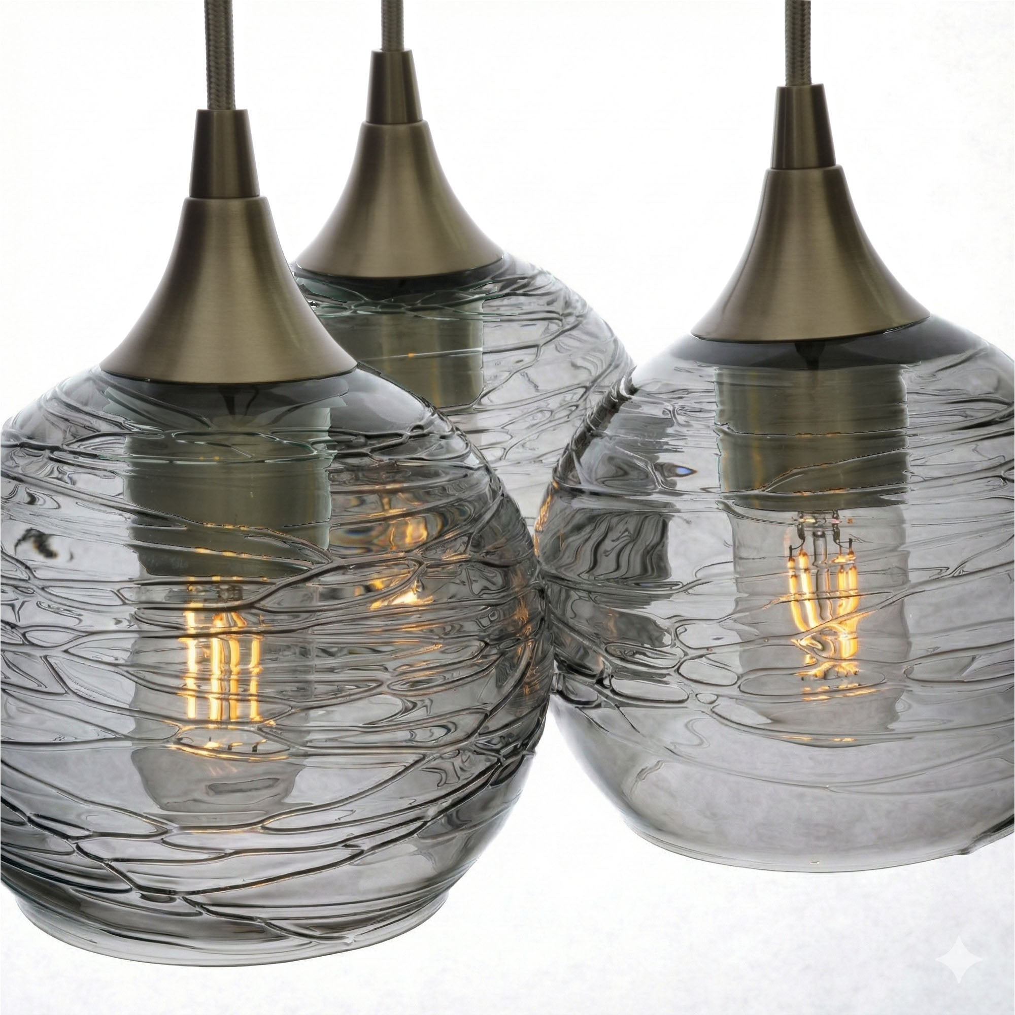 763 3 Cluster Chandelier-Glass-Bicycle Glass Co - Hotshop-Antique Bronze - 4ft Cord-Spun-Slate Gray-Bicycle Glass Co