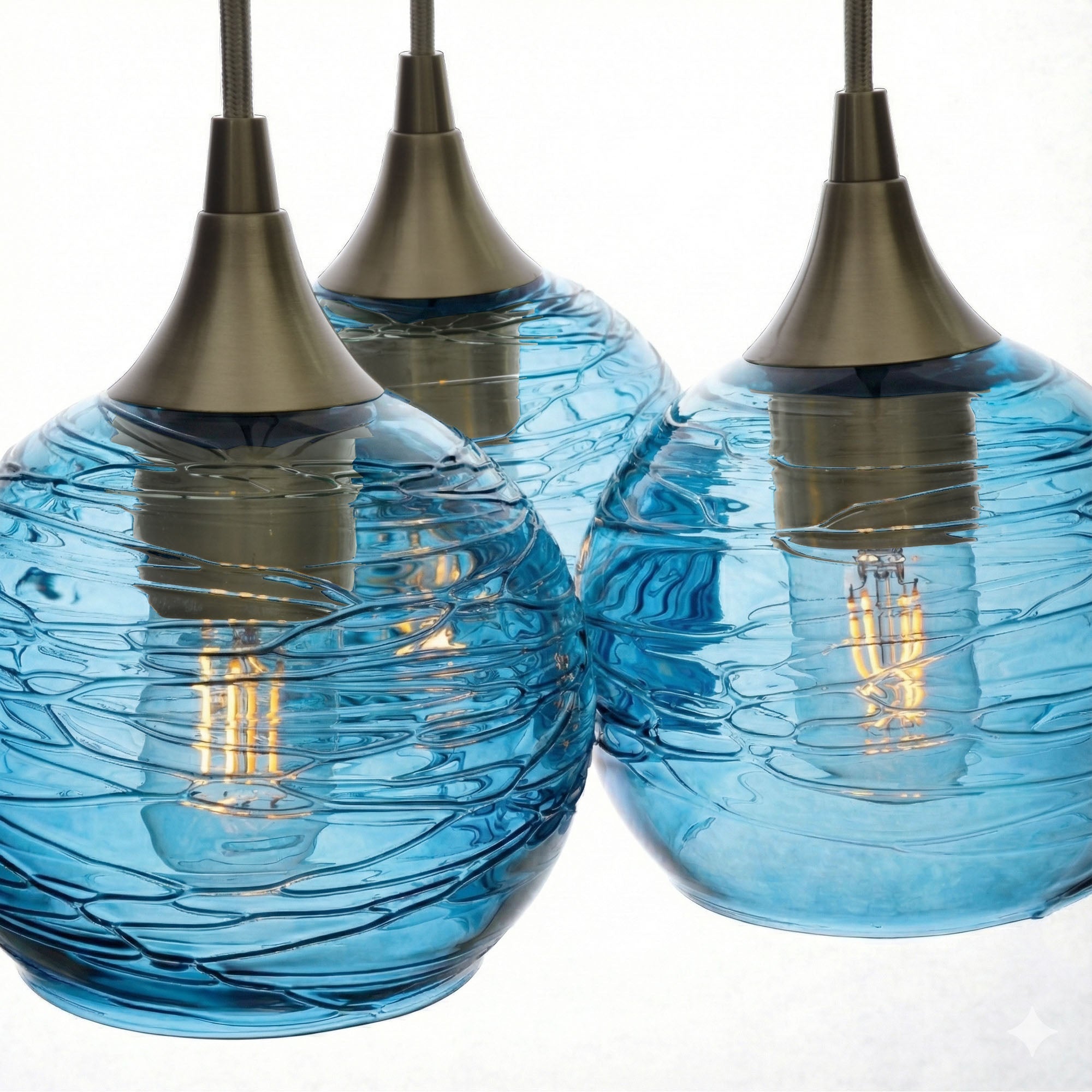 763 3 Cluster Chandelier-Glass-Bicycle Glass Co - Hotshop-Antique Bronze - 4ft Cord-Spun-Steel Blue-Bicycle Glass Co